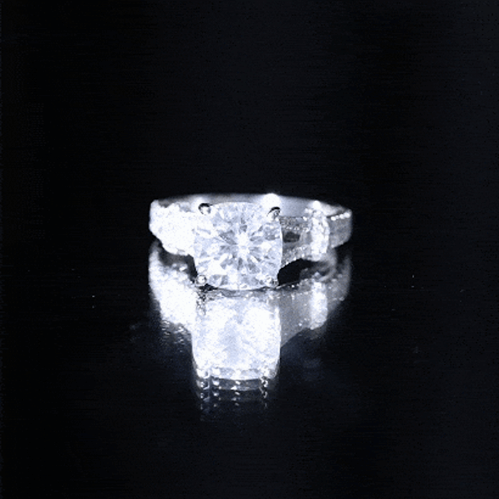 Cushion Cut Moissanite Solitaire Engagement Ring with Split Shank