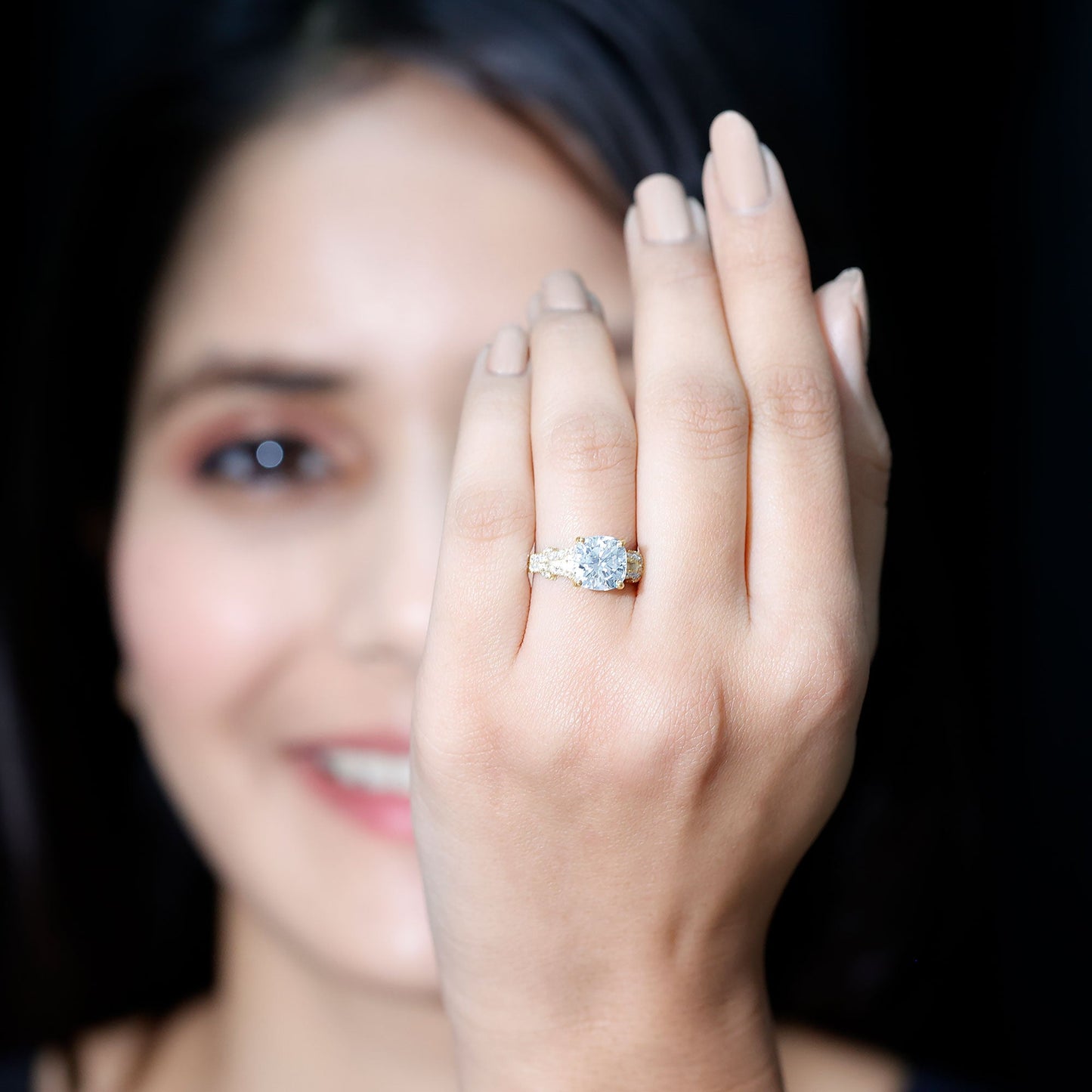 Cushion Cut Moissanite Solitaire Engagement Ring with Split Shank