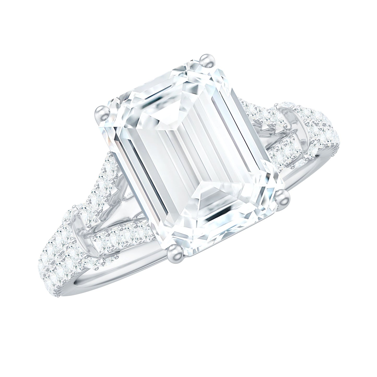2.8 Carat Emerald Cut Moissanite Split Shank Engagement Ring for Women
