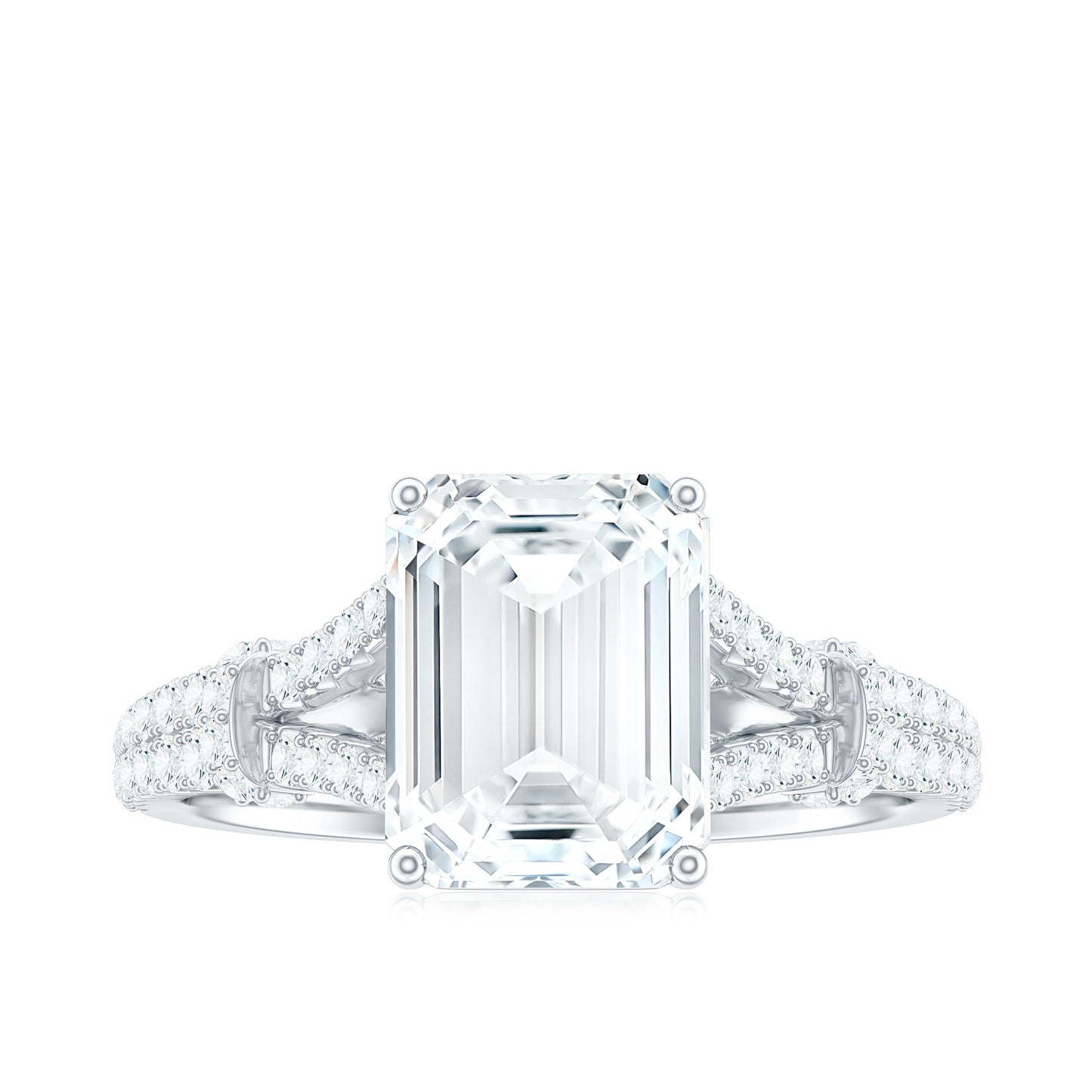 2.8 Carat Emerald Cut Moissanite Split Shank Engagement Ring for Women