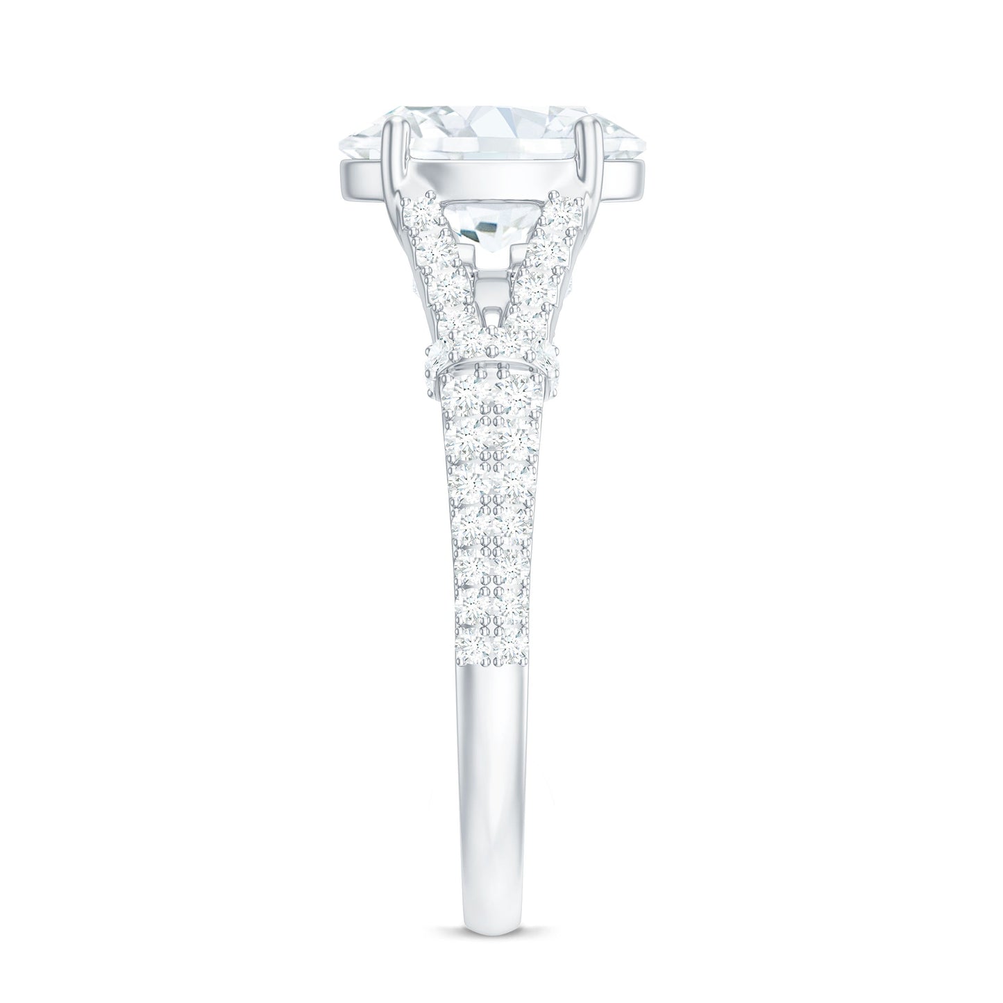 2 Carat Oval Cut Moissanite Statement Engagement Ring with Split Shank