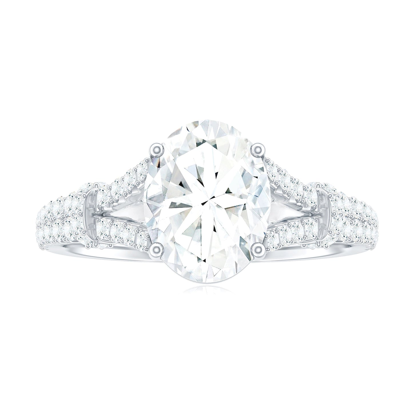 2 Carat Oval Cut Moissanite Statement Engagement Ring with Split Shank