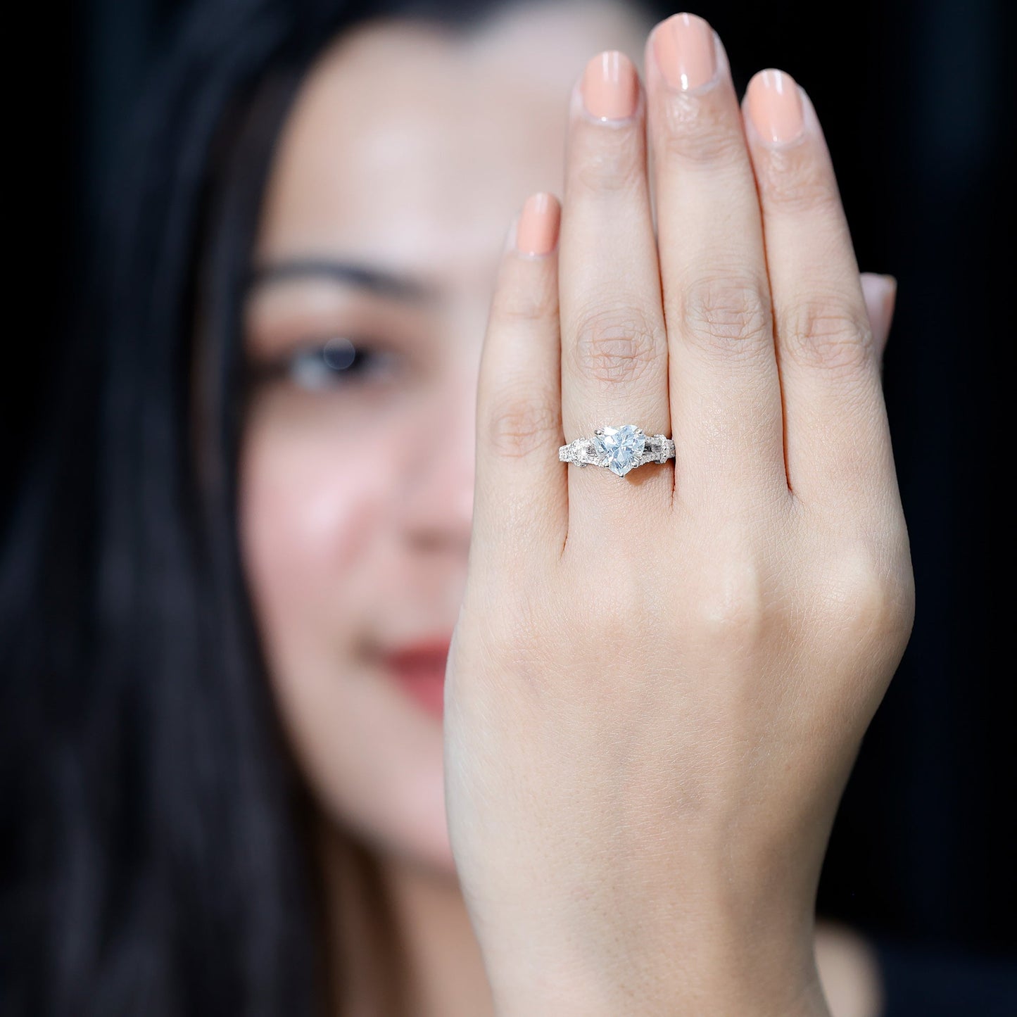 Heart Shape Moissanite Solitaire Engagement Ring in Split Shank