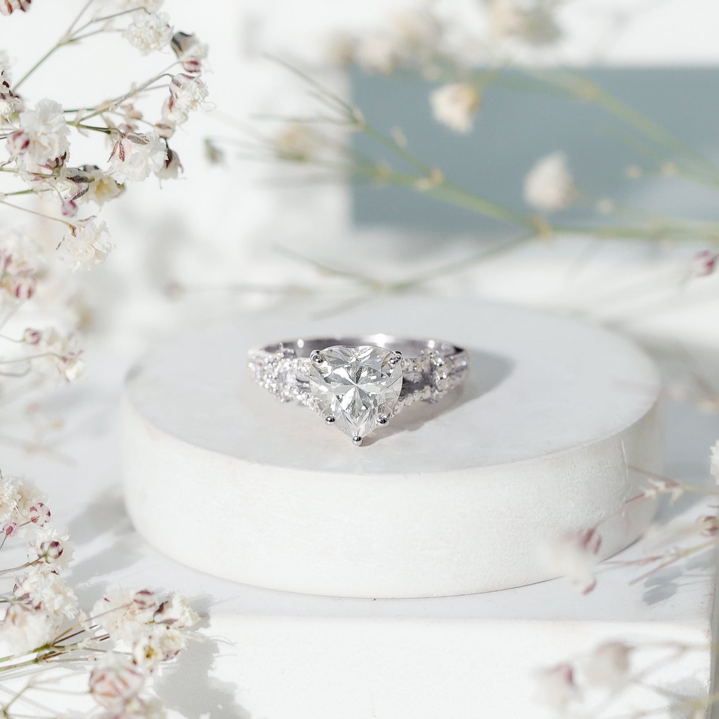 Heart Shape Moissanite Solitaire Engagement Ring in Split Shank