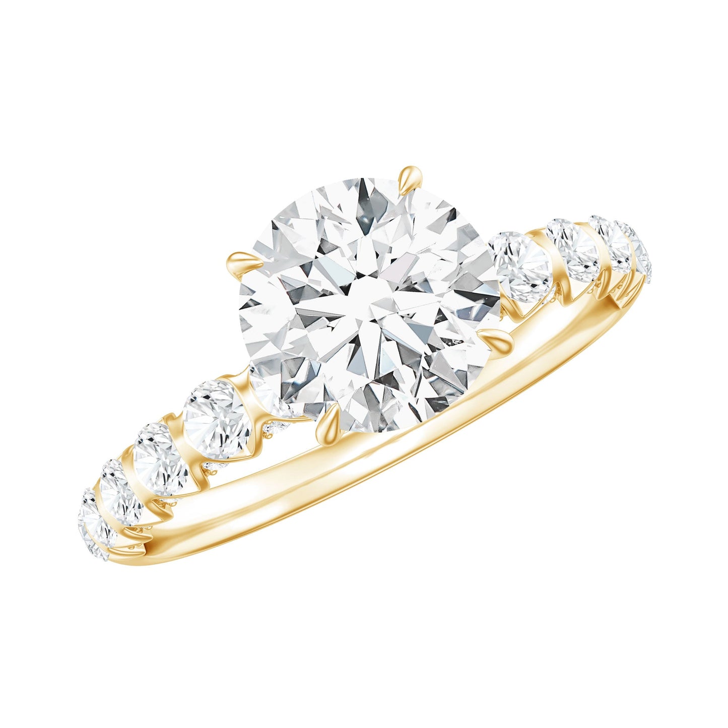 Round Cut Moissanite Solitaire Engagement Ring with Side Stones