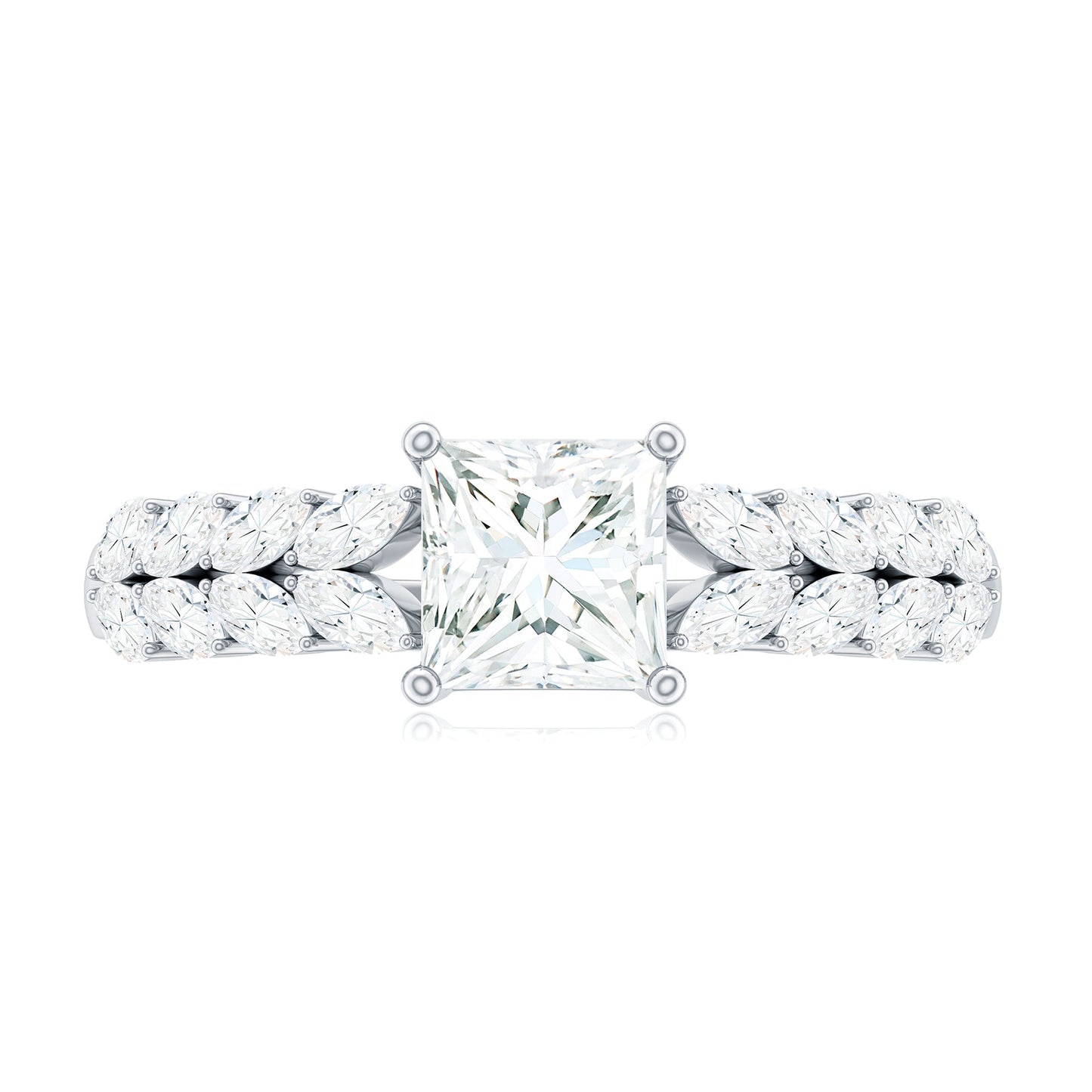 Certified Princess Cut Moissanite Split Shank Engagement Ring