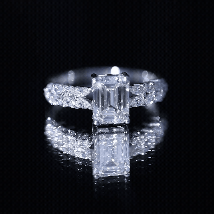 Certified Moissanite Emerald Cut Engagement Ring with Side Stones