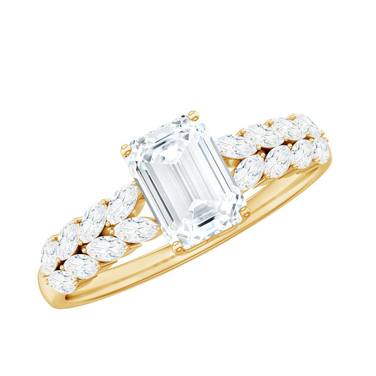 Certified Moissanite Emerald Cut Engagement Ring with Side Stones