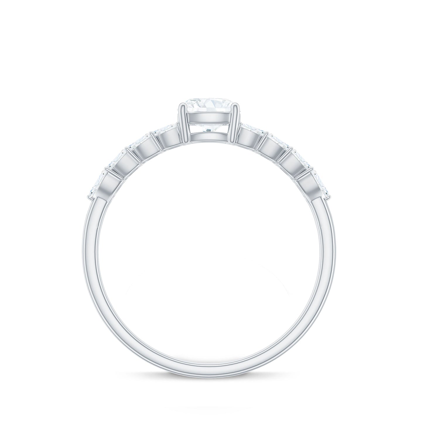 Cushion Cut Moissanite Solitaire Engagement Ring with Side Stones