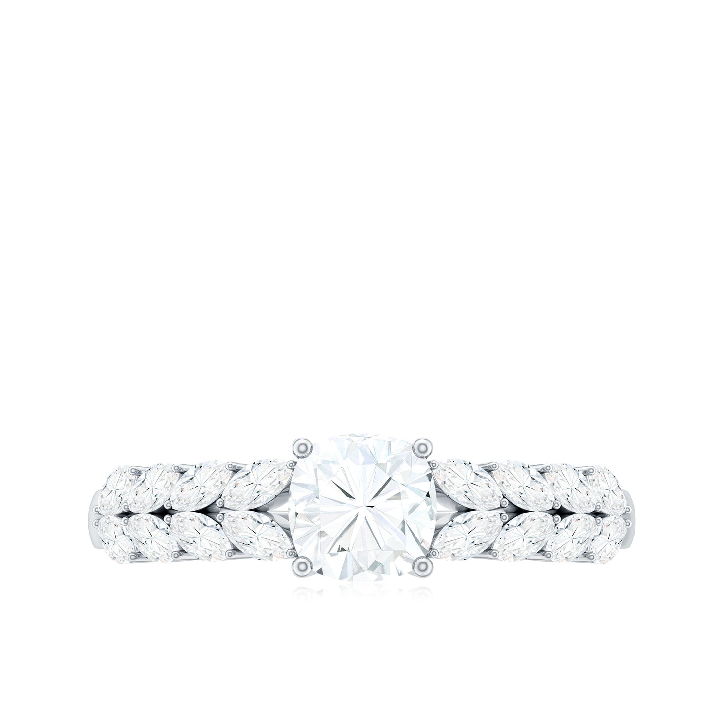 Cushion Cut Moissanite Solitaire Engagement Ring with Side Stones