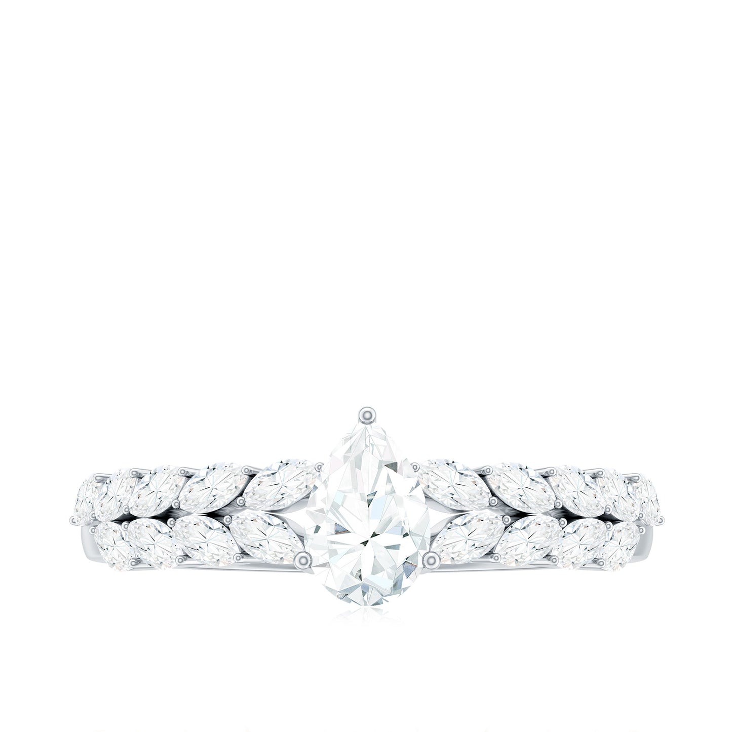 Certified Pear Cut Moissanite Solitaire Engagement Ring with Split Shank
