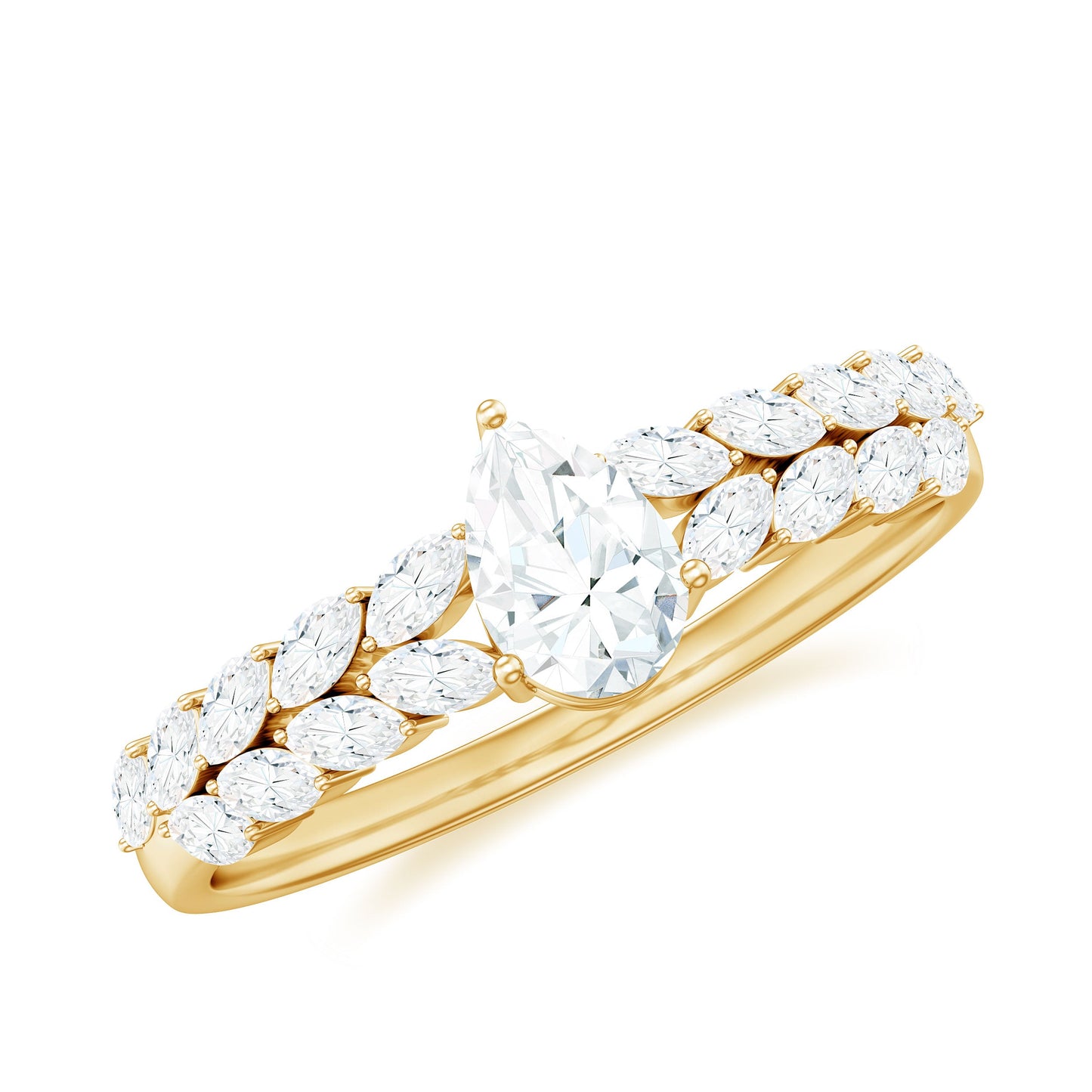 Certified Pear Cut Moissanite Solitaire Engagement Ring with Split Shank