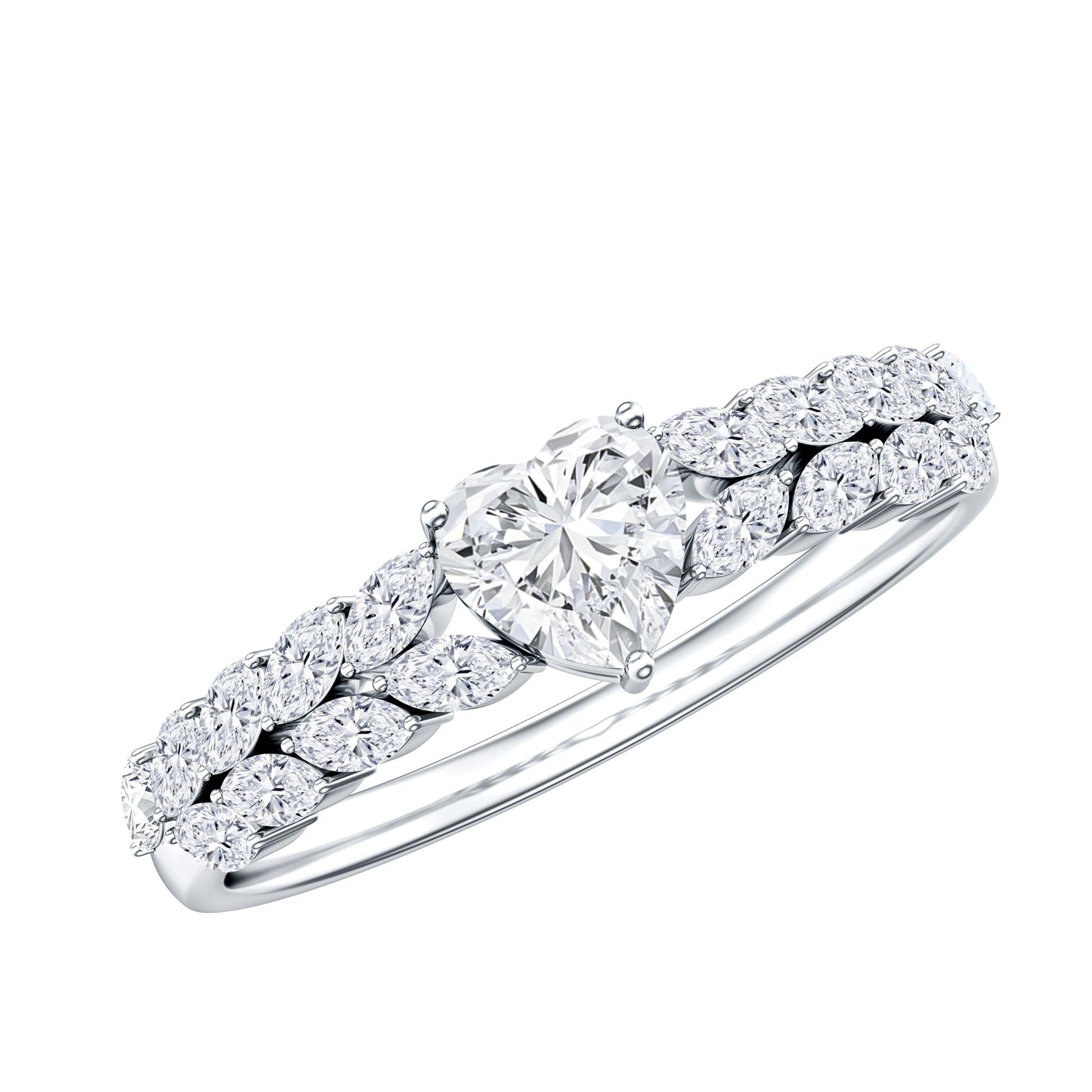 Heart Shape Moissanite Engagement Ring with Side Stones