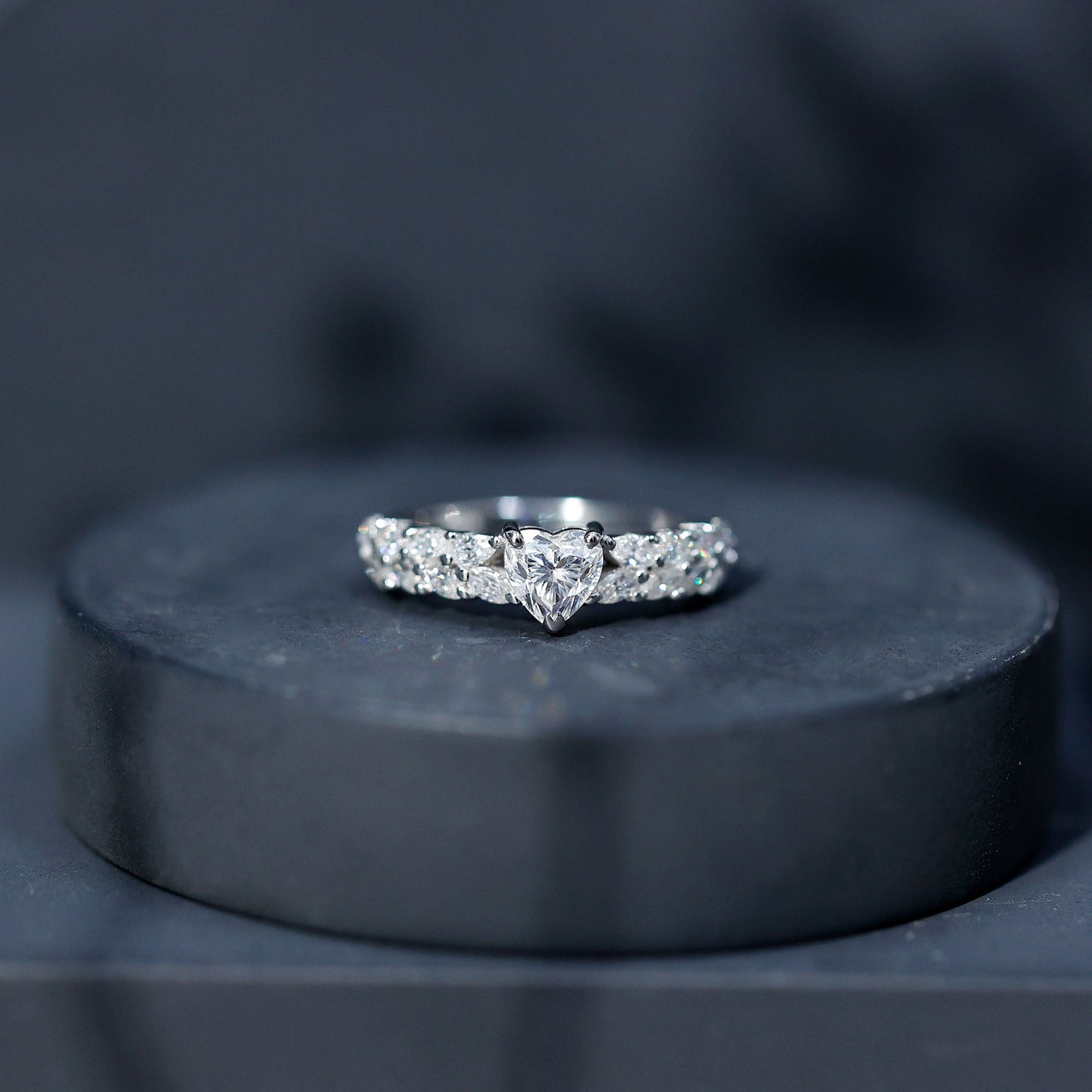 Heart Shape Moissanite Engagement Ring with Side Stones