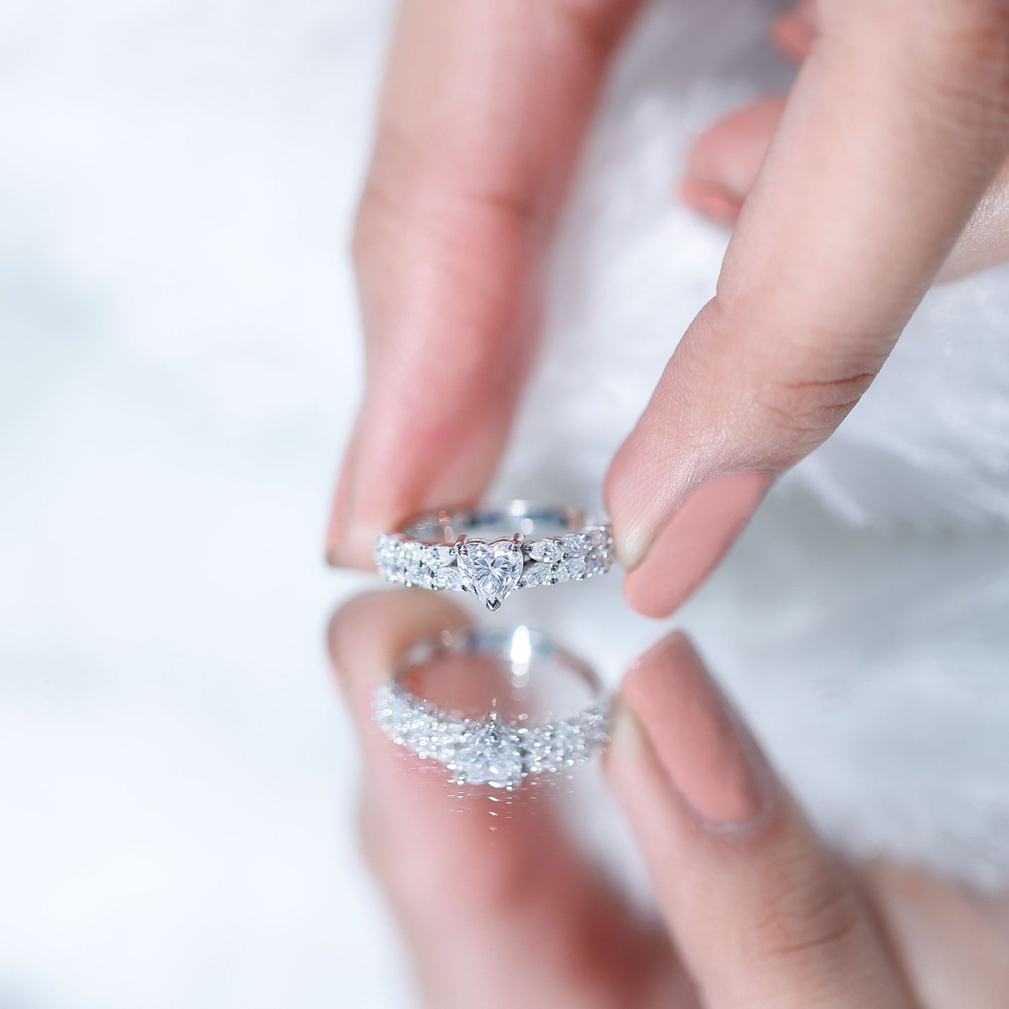 Heart Shape Moissanite Engagement Ring with Side Stones