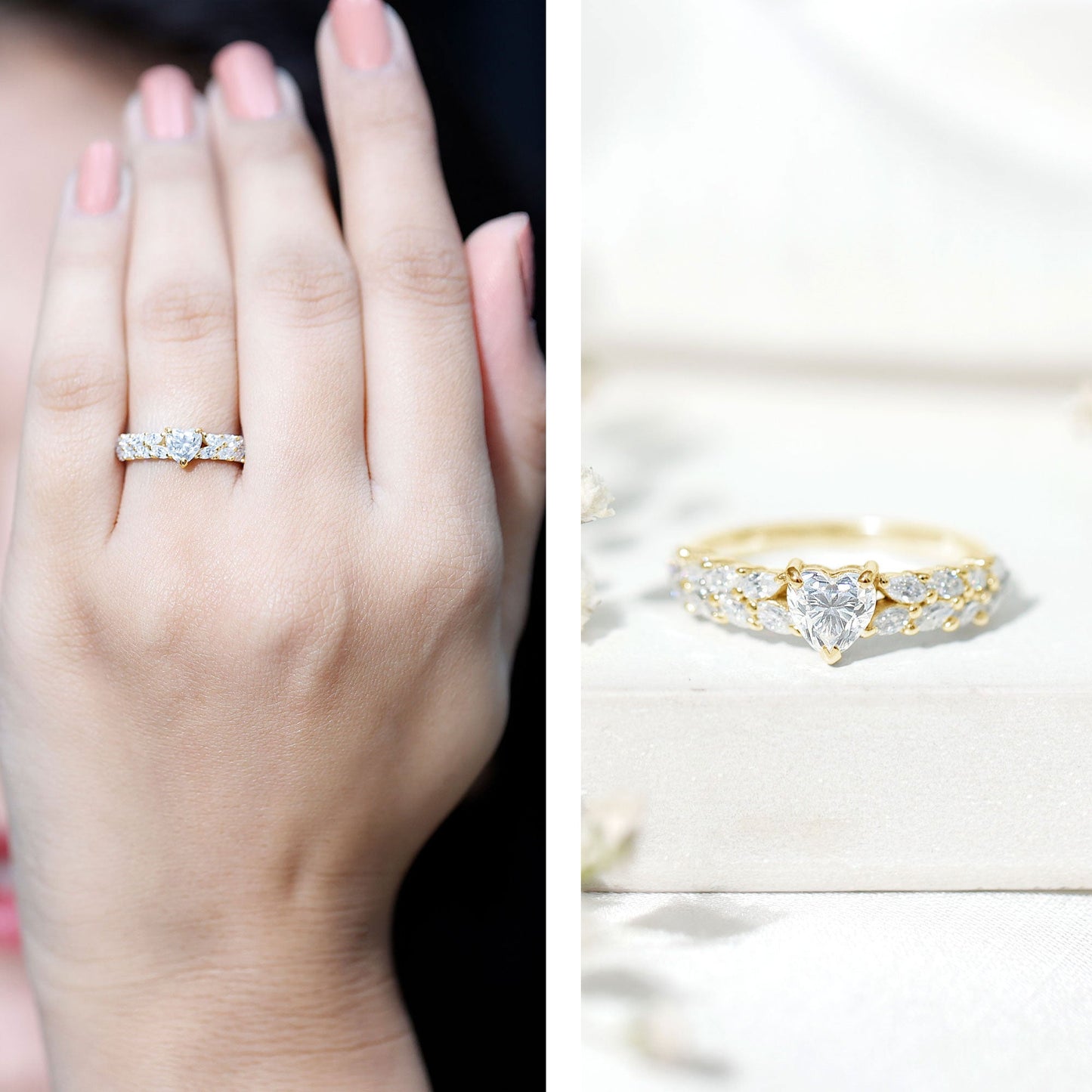 Heart Shape Moissanite Engagement Ring with Side Stones
