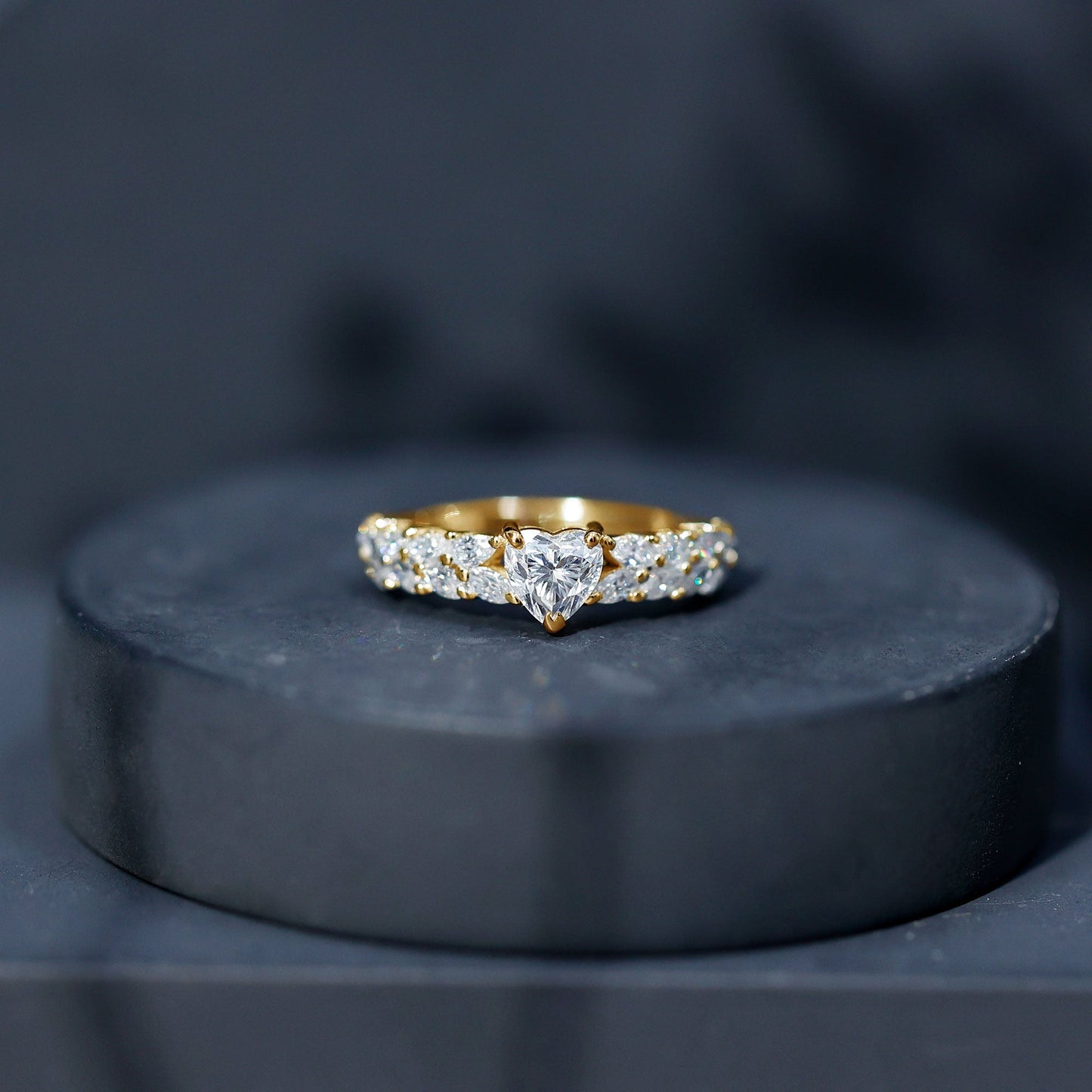 Heart Shape Moissanite Engagement Ring with Side Stones