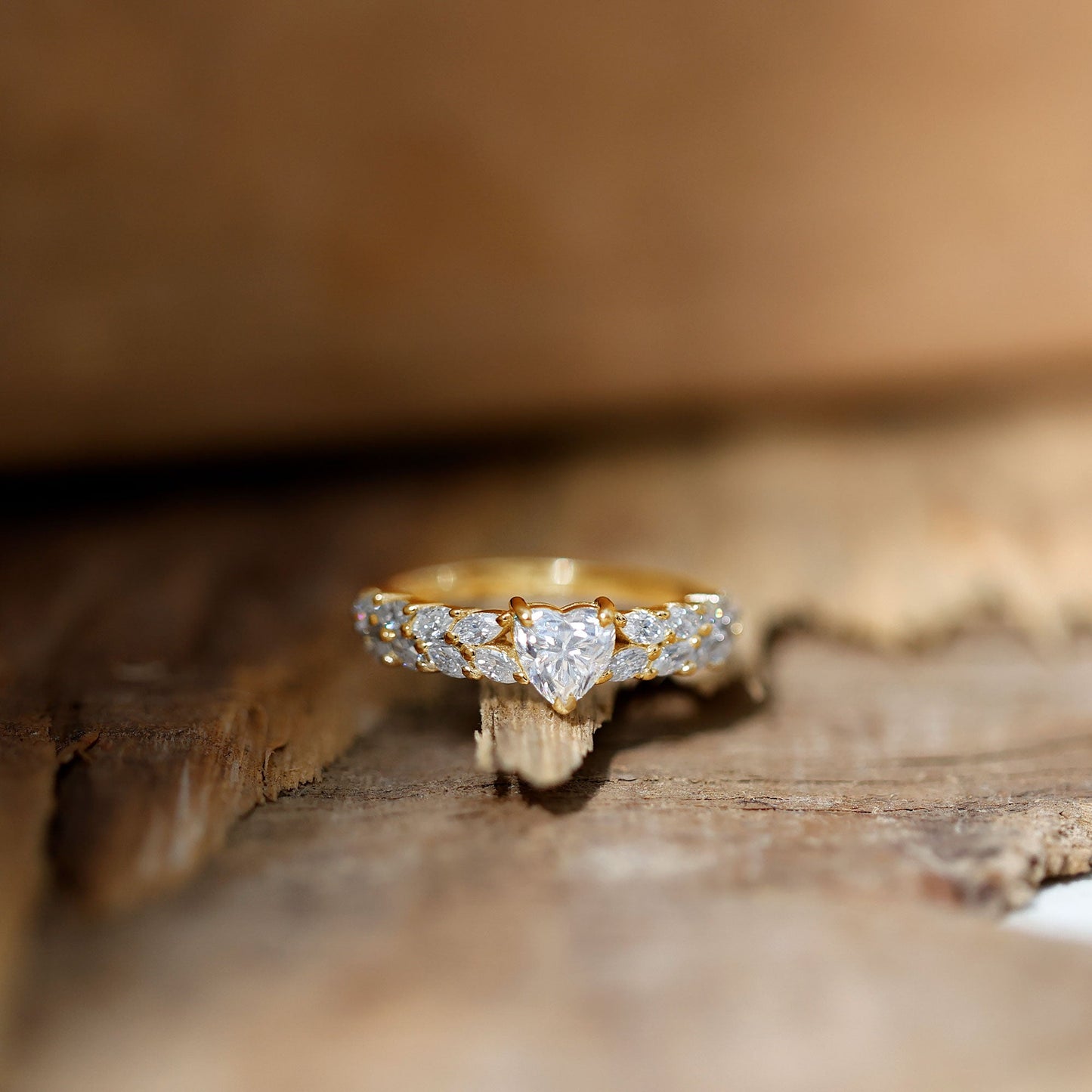 Heart Shape Moissanite Engagement Ring with Side Stones