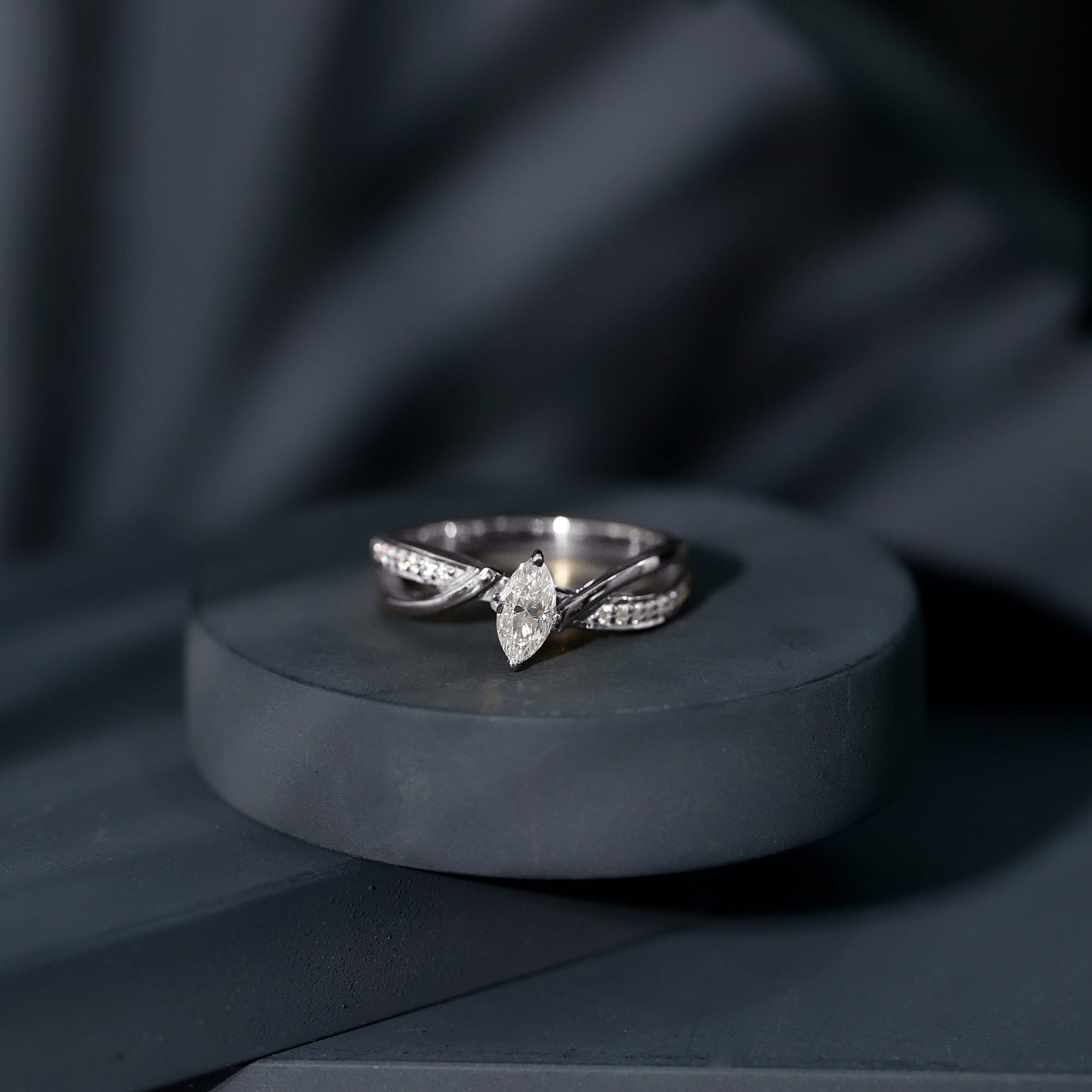Certified Moissanite Marquise Cut Engagement Ring For Women