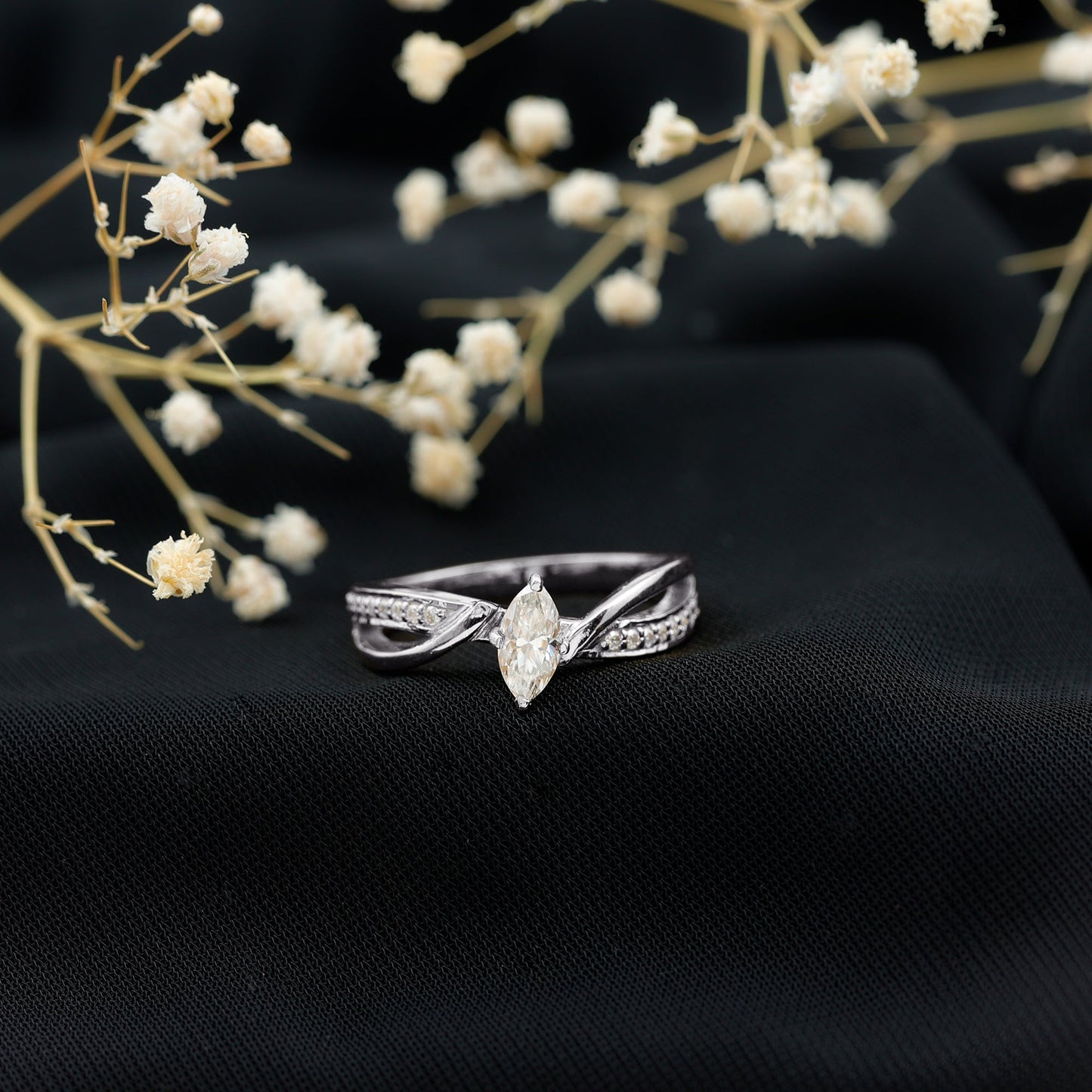 Certified Moissanite Marquise Cut Engagement Ring For Women