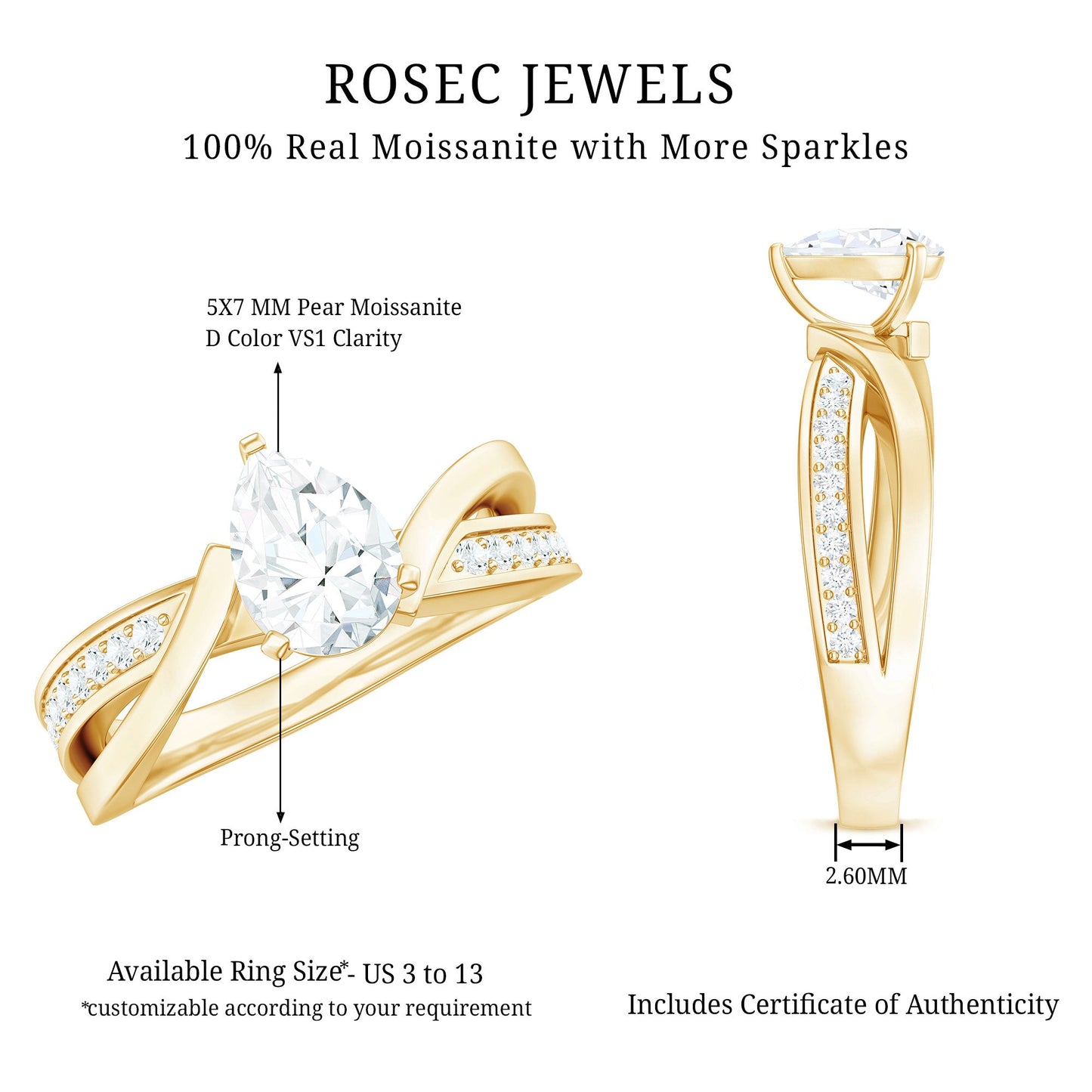 Pear Shaped Moissanite Infinity Engagement Ring