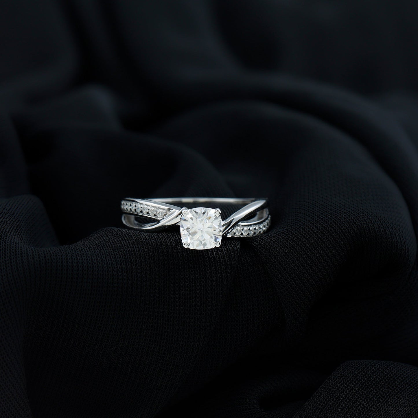 Cushion Cut Solitaire Moissanite Infinity Engagement Ring