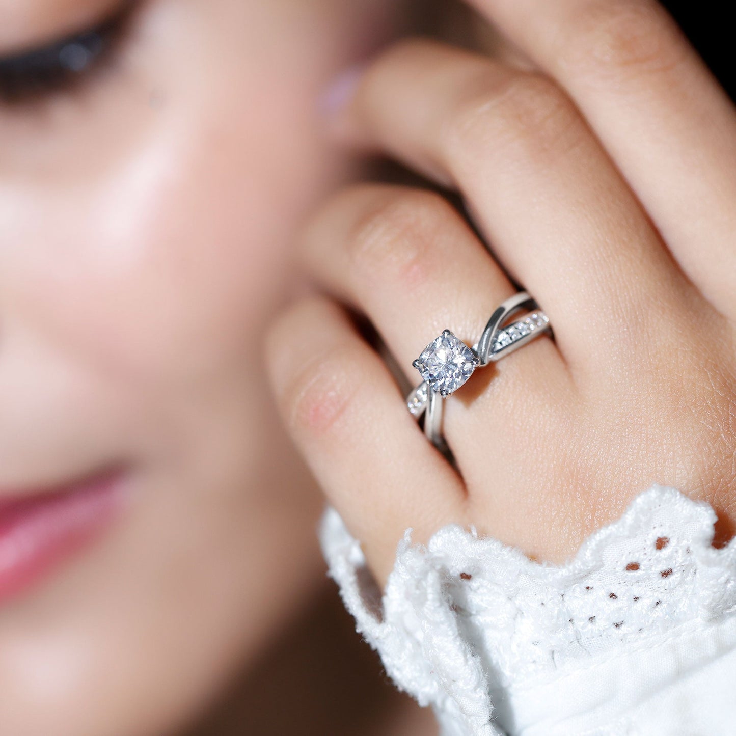 Cushion Cut Solitaire Moissanite Infinity Engagement Ring
