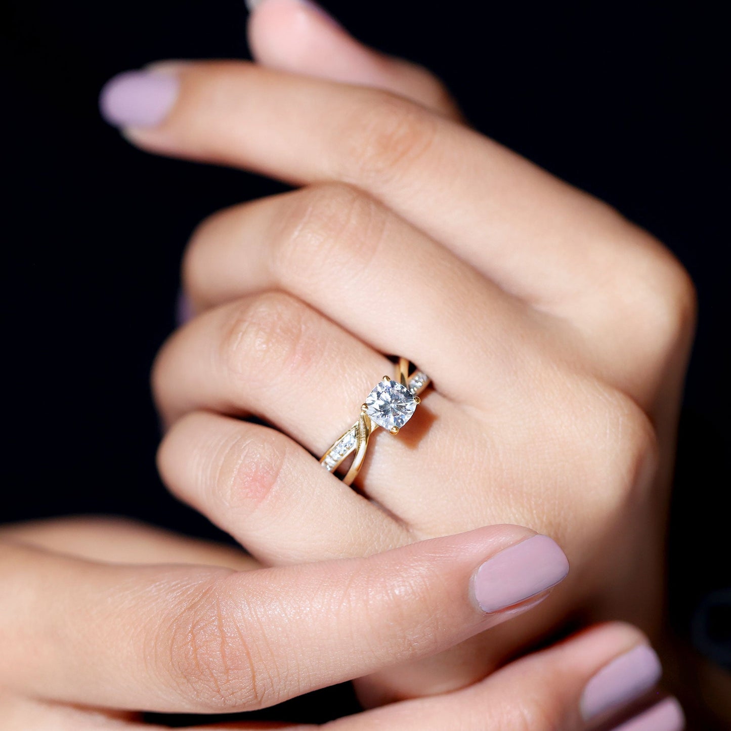 Cushion Cut Solitaire Moissanite Infinity Engagement Ring