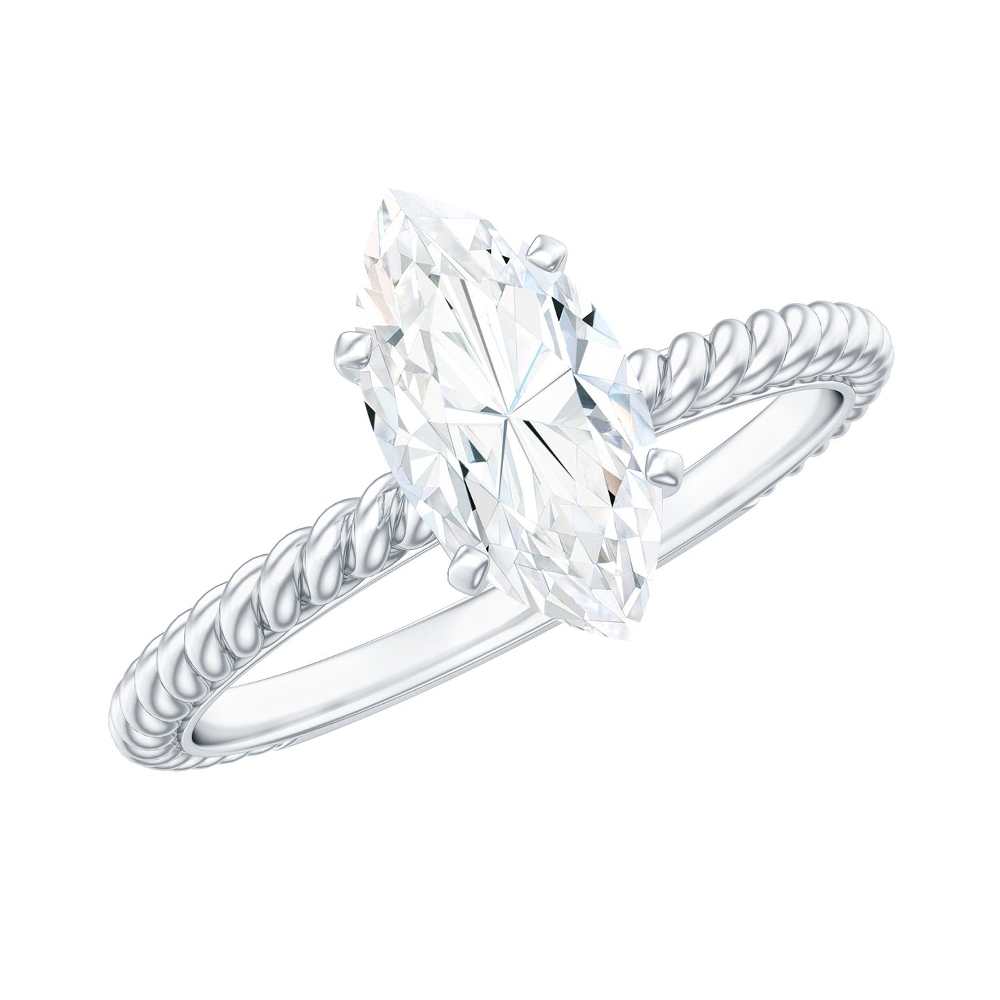1 Carat Marquise Cut Moissanite Solitaire Engagement Ring with Twisted Rope Shank
