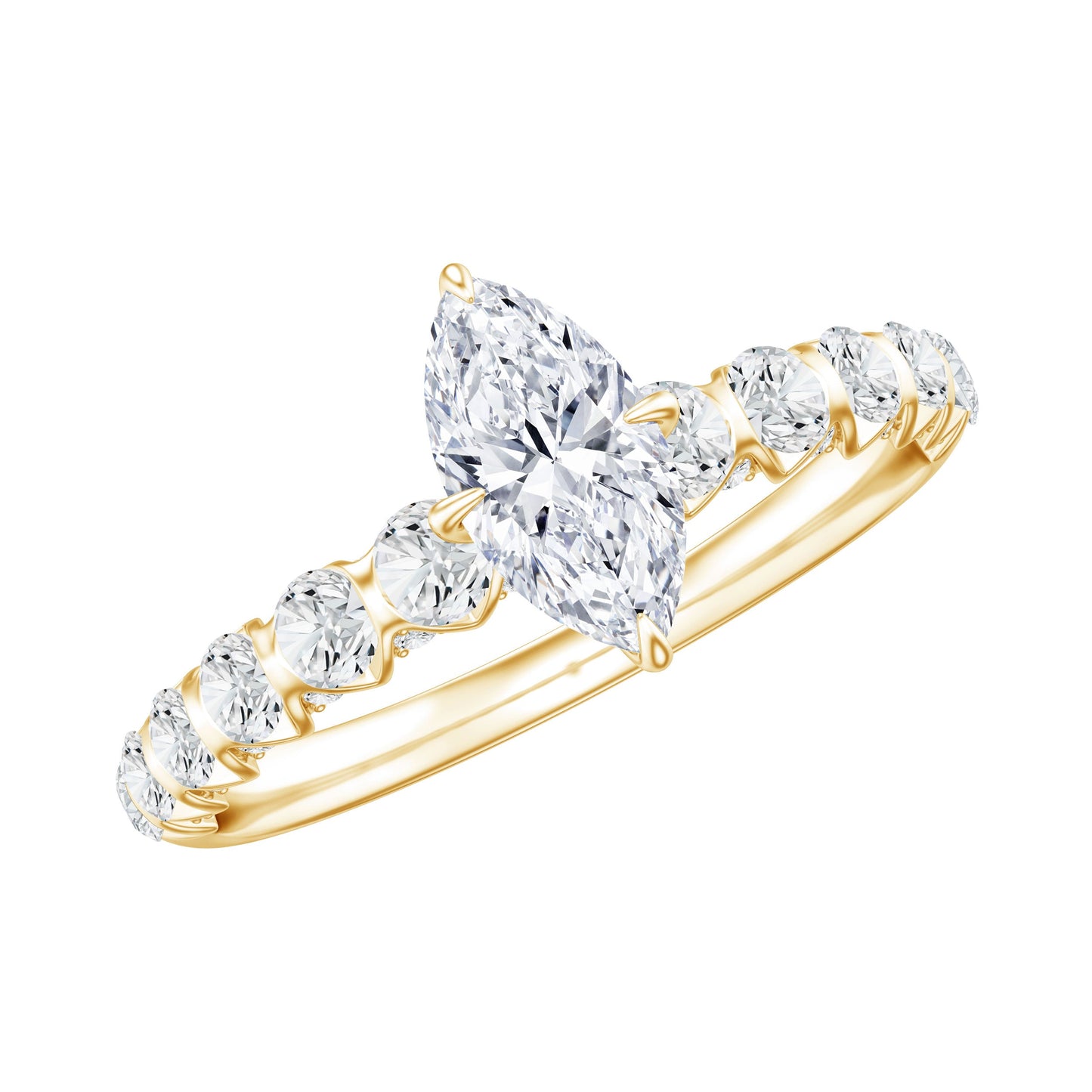 Marquise Moissanite Solitaire Engagement Ring with Side Stones