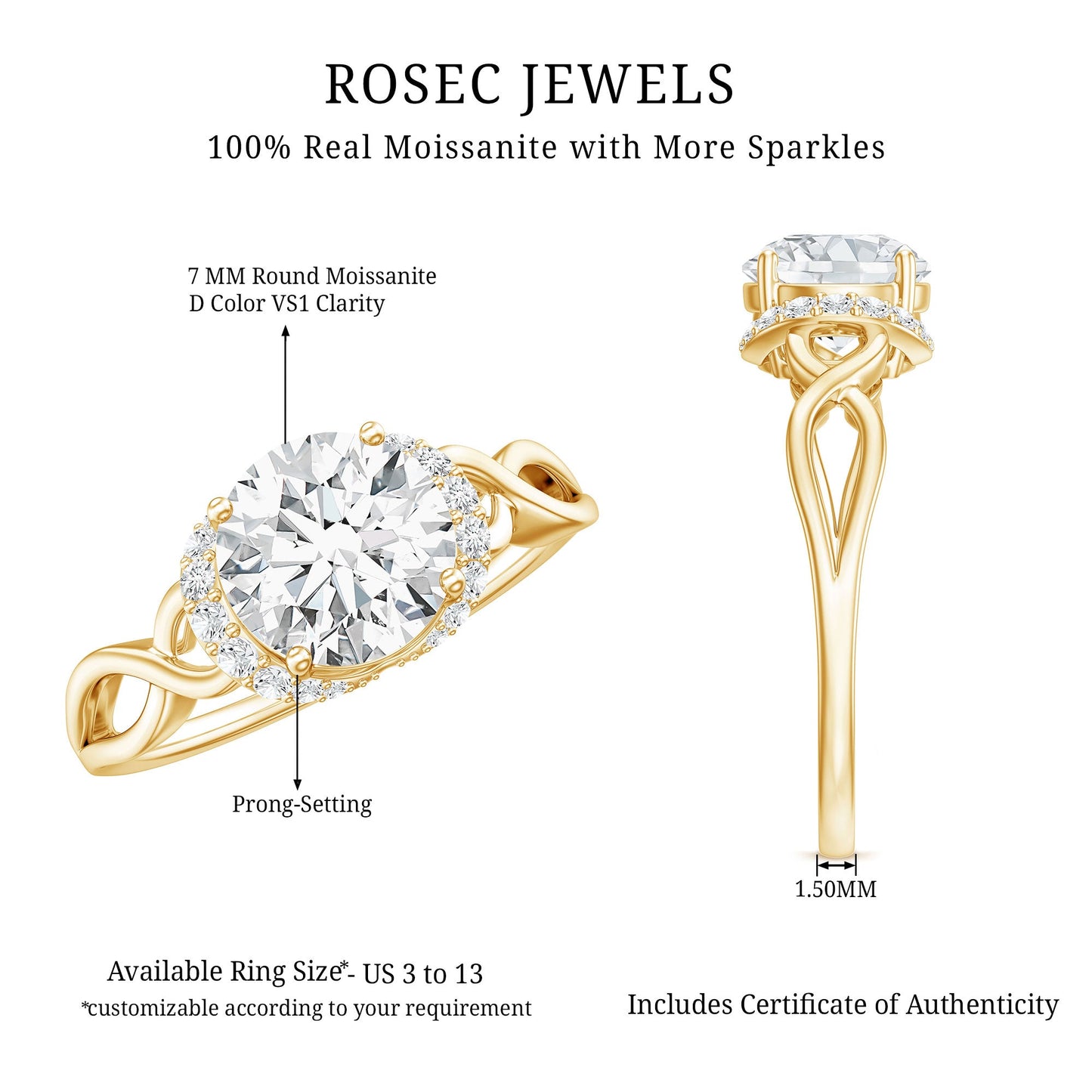 Round Cut Moissanite Infinity Engagement Ring