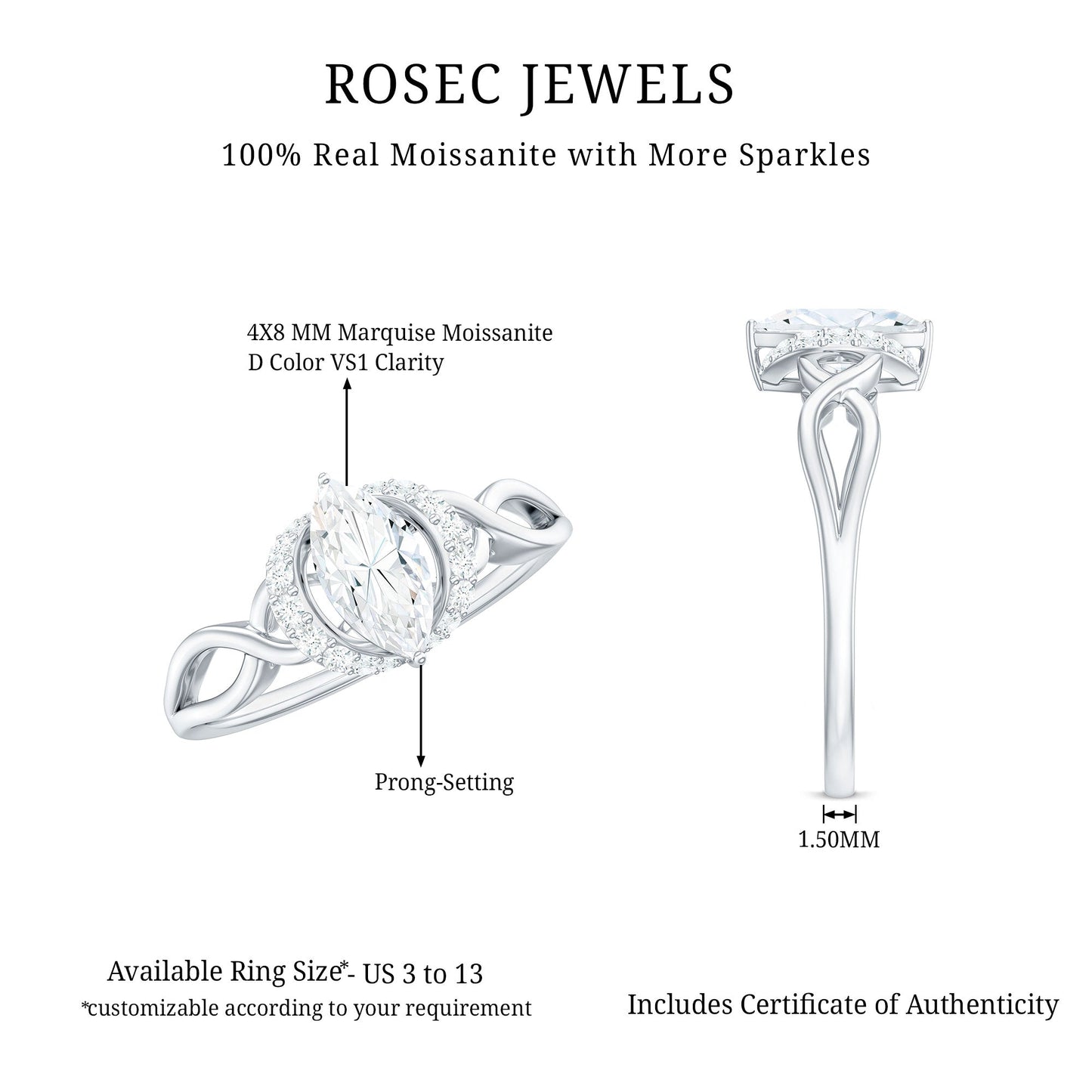 Marquise Cut Moissanite Infinity Engagement Ring