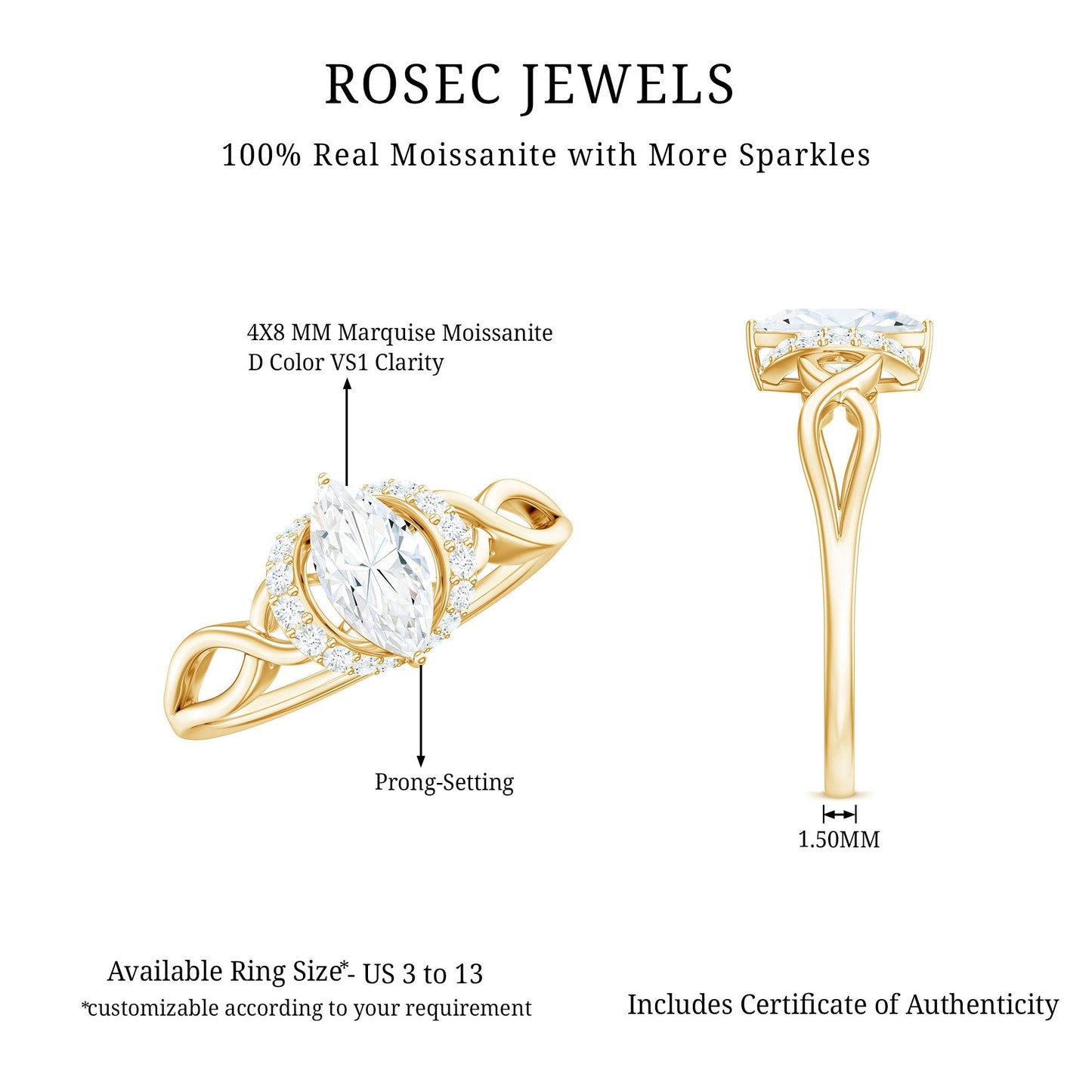 Marquise Cut Moissanite Infinity Engagement Ring
