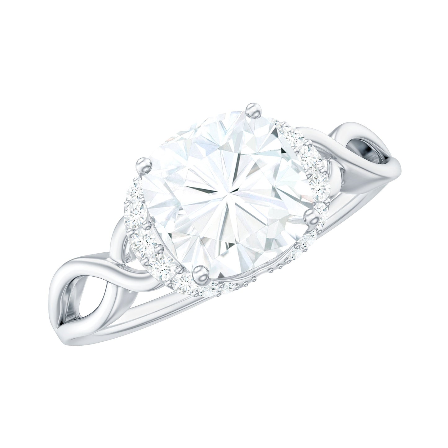 3 Carat Cushion Cut Moissanite Solitaire Engagement Ring with Infinity Shank