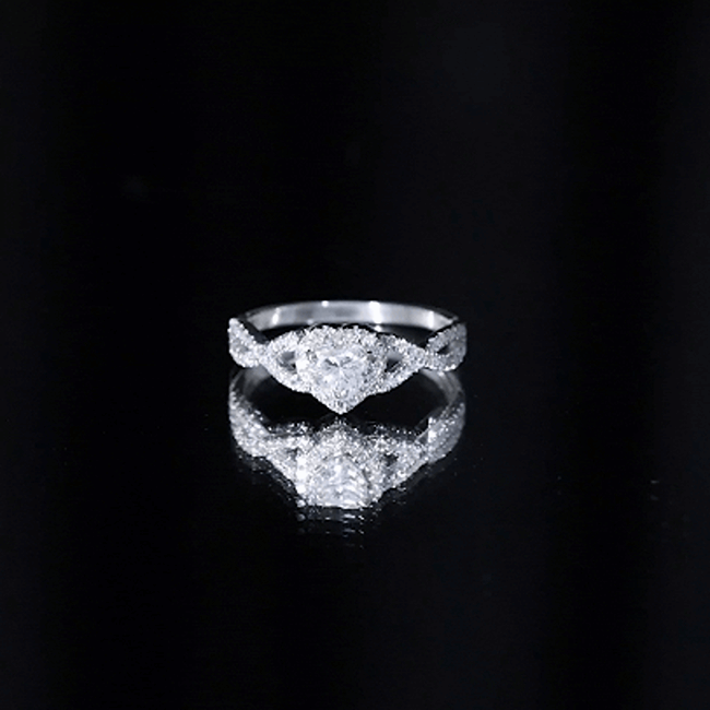 Heart Shape Moissanite Halo Engagement Ring with Infinity Band