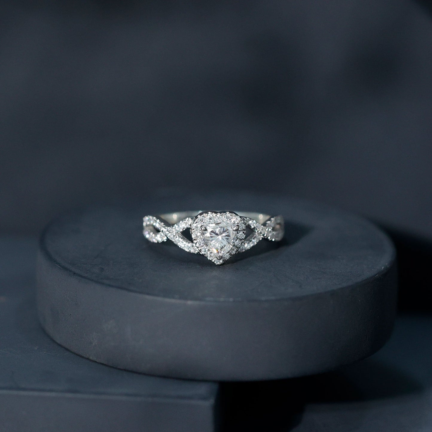 Heart Shape Moissanite Halo Engagement Ring with Infinity Band