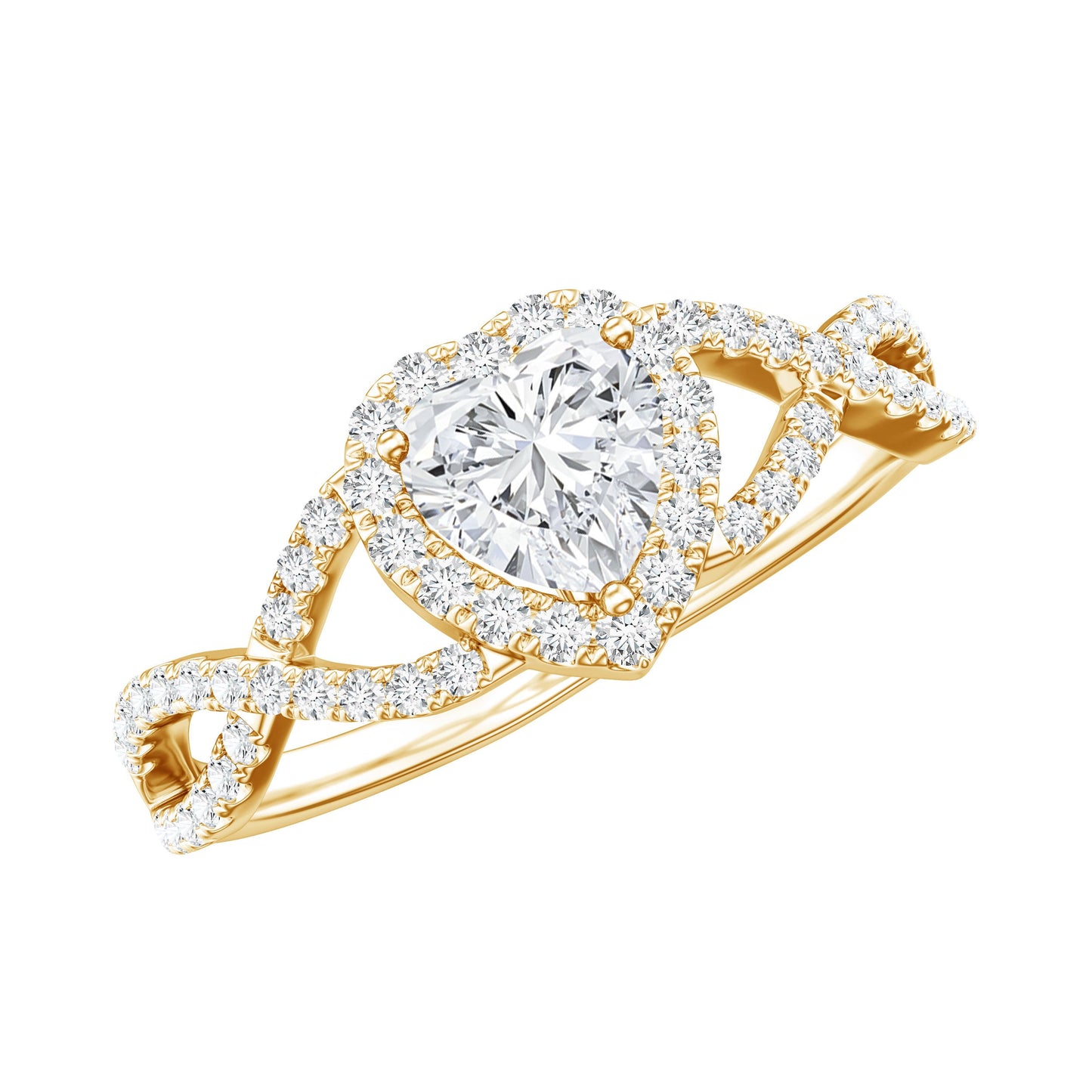 Heart Shape Moissanite Halo Engagement Ring with Infinity Band