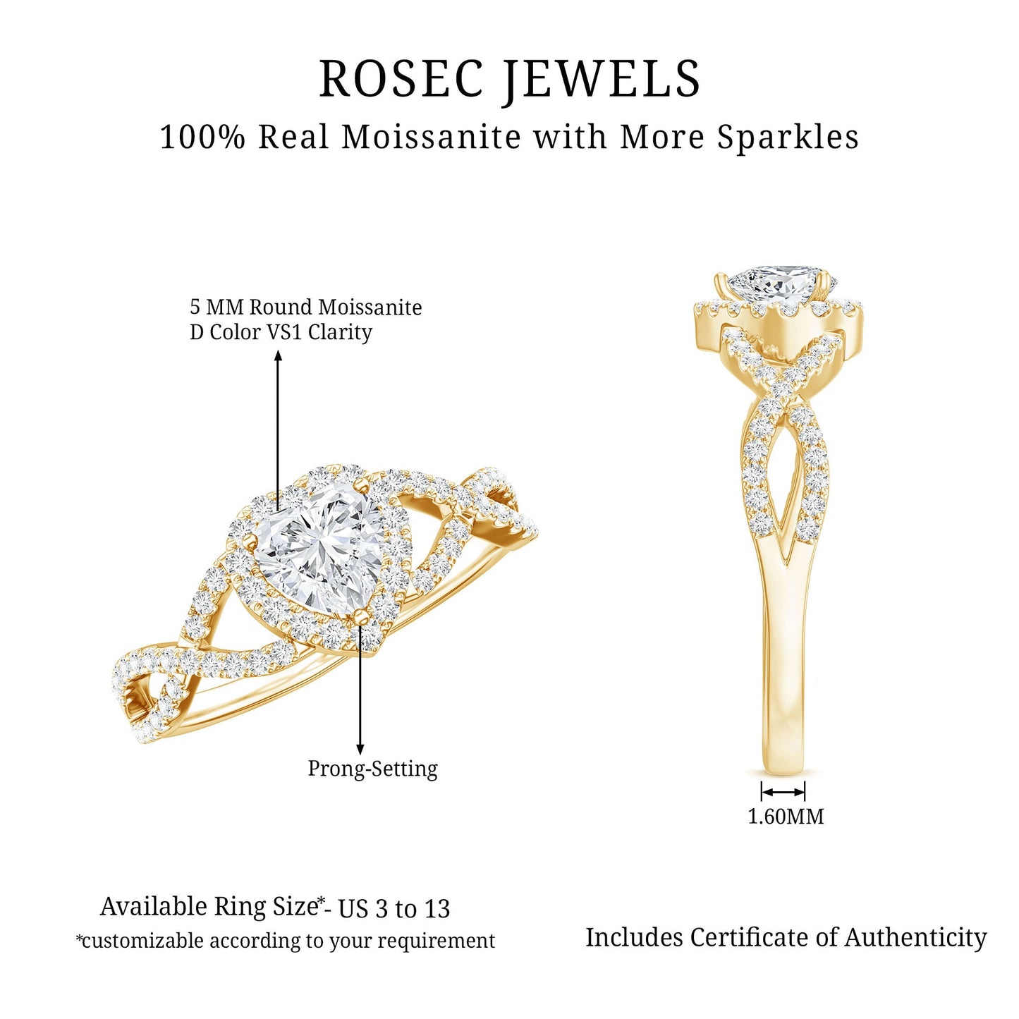 Heart Shape Moissanite Halo Engagement Ring with Infinity Band