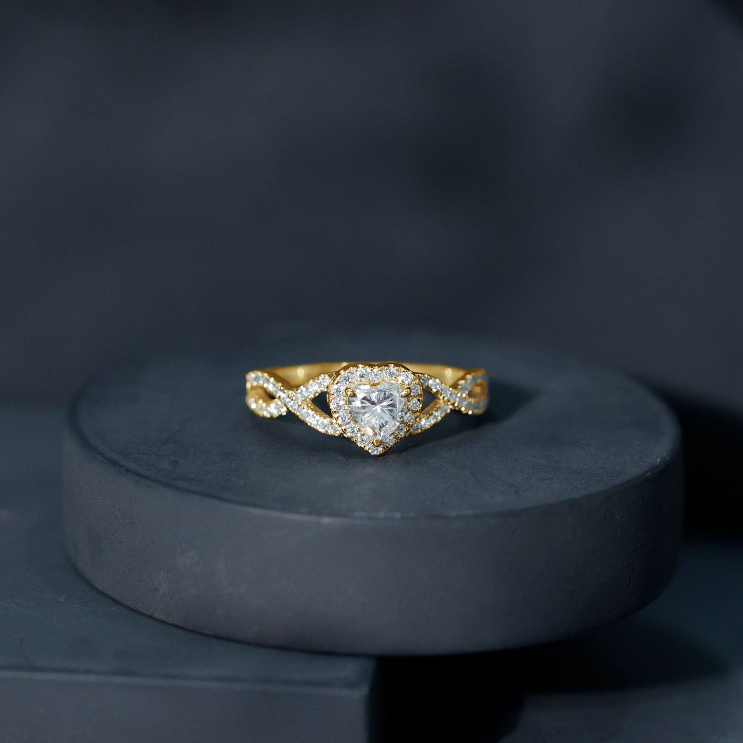 Heart Shape Moissanite Halo Engagement Ring with Infinity Band