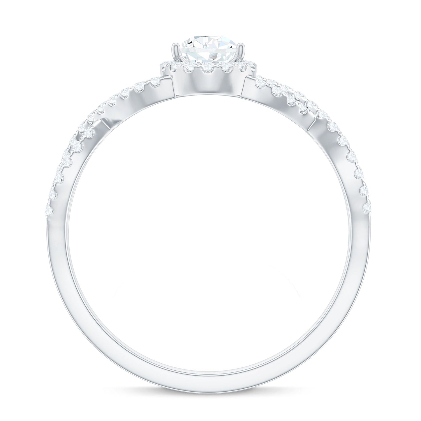 Pear Shaped Moissanite Crossover Engagement Ring with Halo