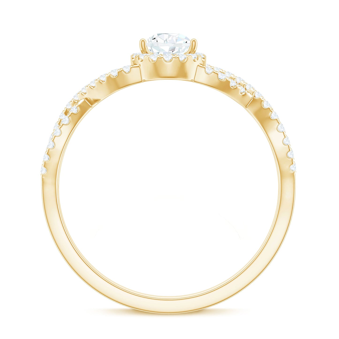 Pear Shaped Moissanite Crossover Engagement Ring with Halo