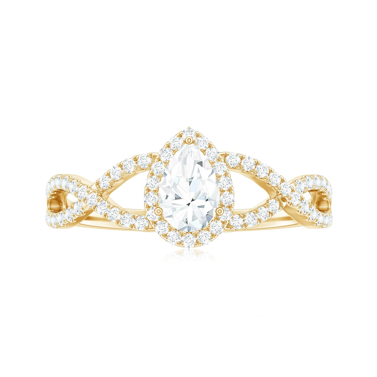 Pear Shaped Moissanite Crossover Engagement Ring with Halo