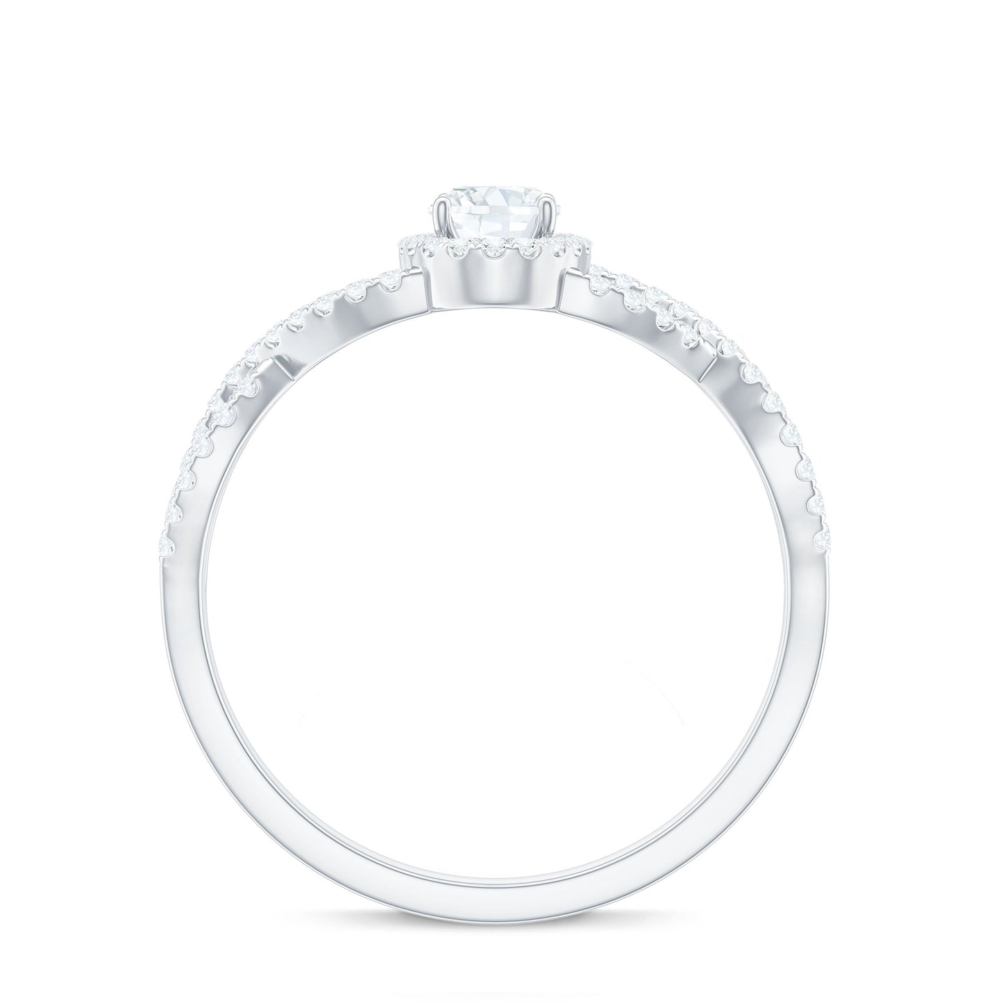 Certified Oval Cut Moissanite Halo Engagement Ring with Crossover Shank