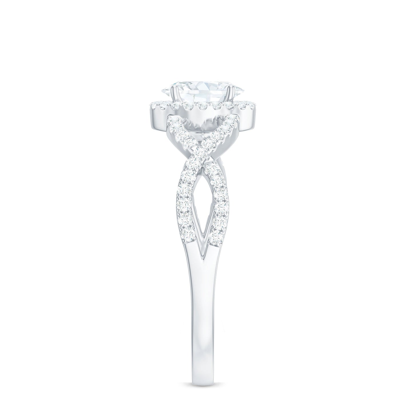 Certified Oval Cut Moissanite Halo Engagement Ring with Crossover Shank