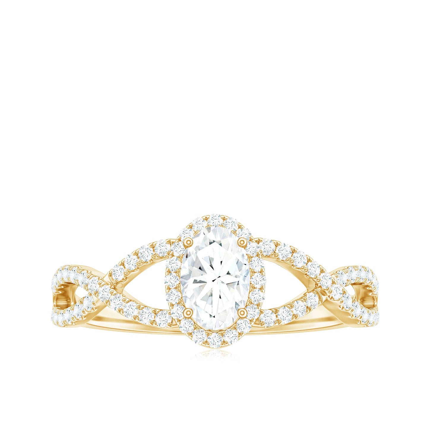 Certified Oval Cut Moissanite Halo Engagement Ring with Crossover Shank