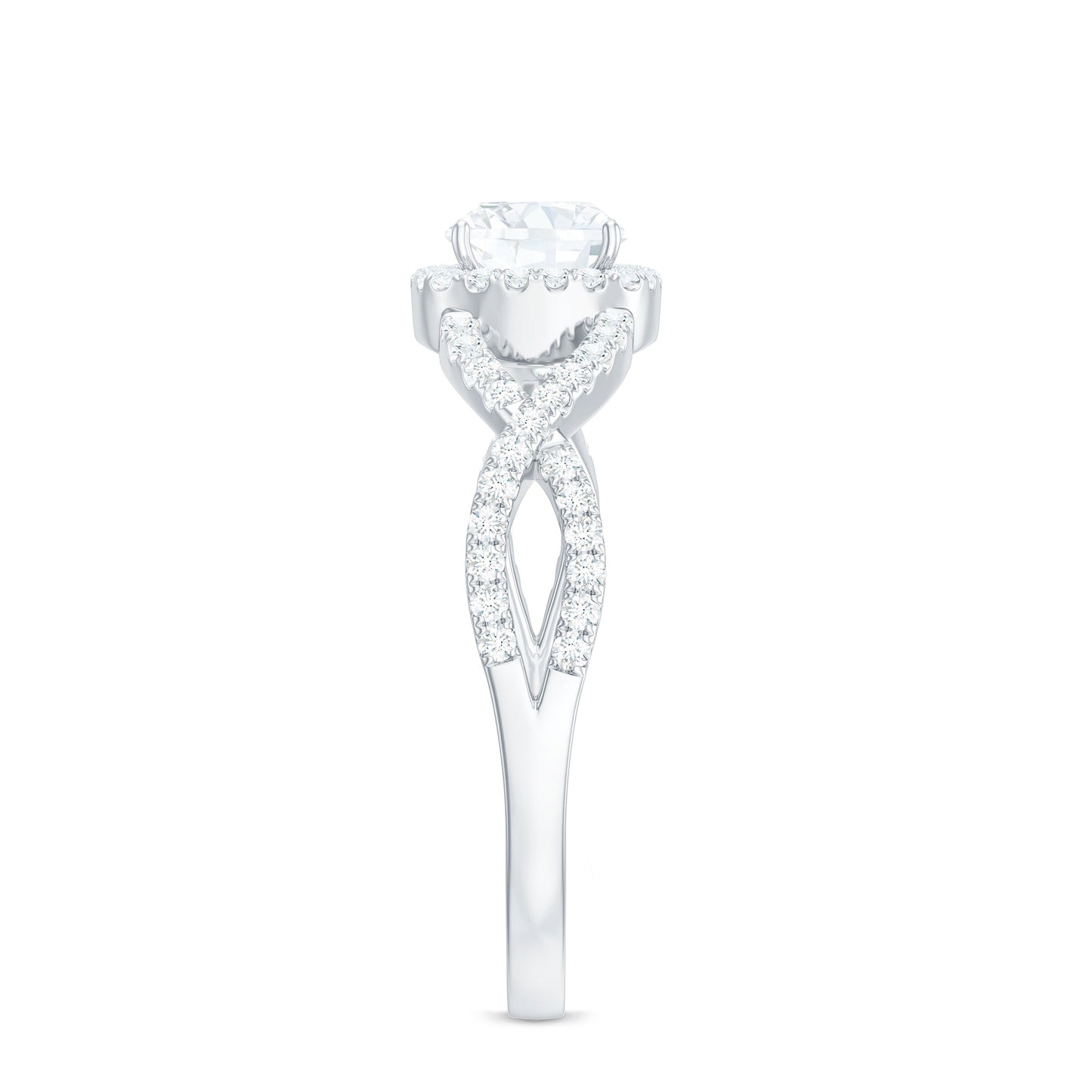 1.7 Carat Cushion Cut Moissanite Halo Engagement Ring with Crossover Shank