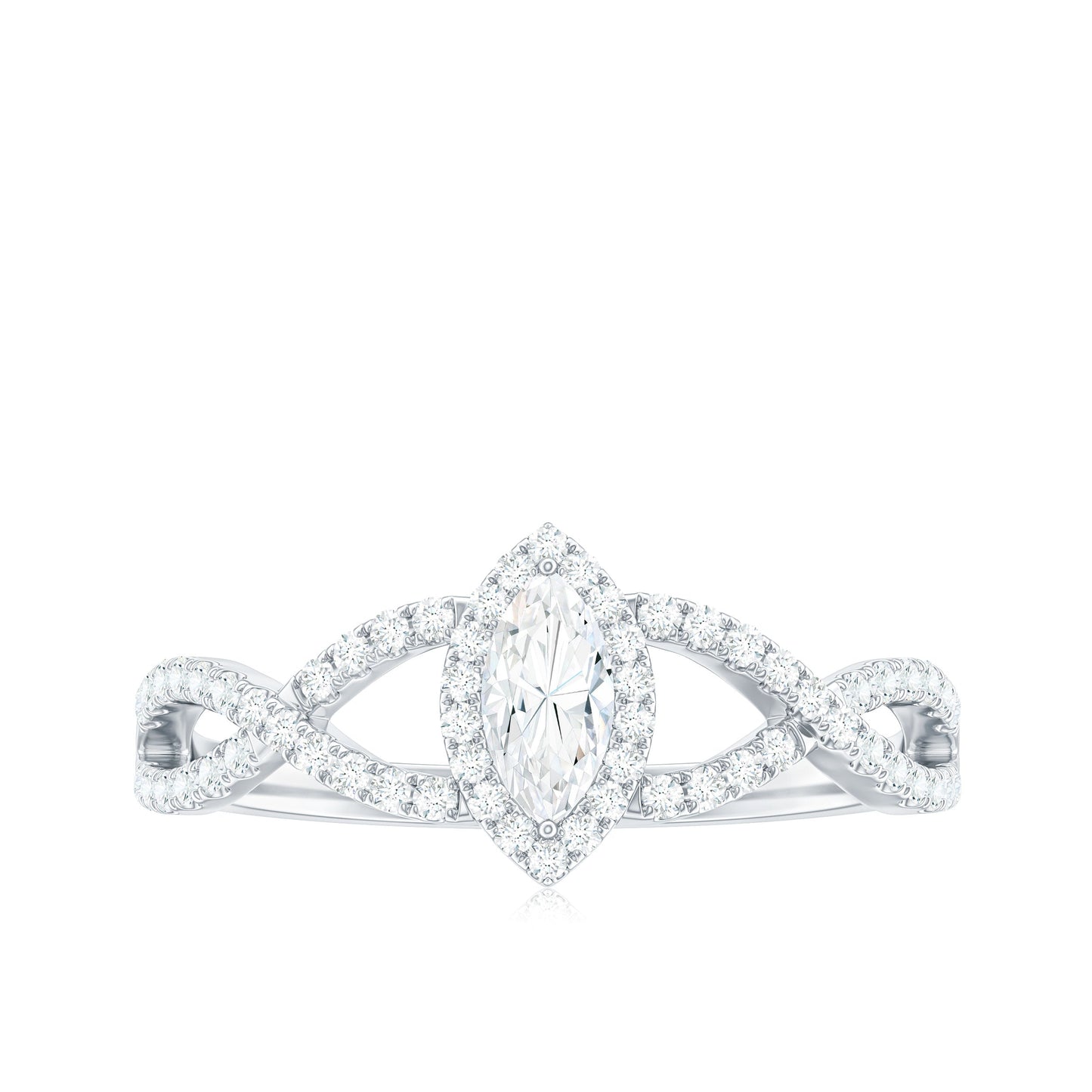 Womens Moissanite Marquise Cut Engagement Ring with Crossover Shank