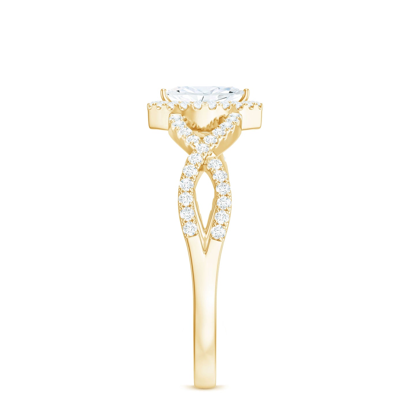Womens Moissanite Marquise Cut Engagement Ring with Crossover Shank