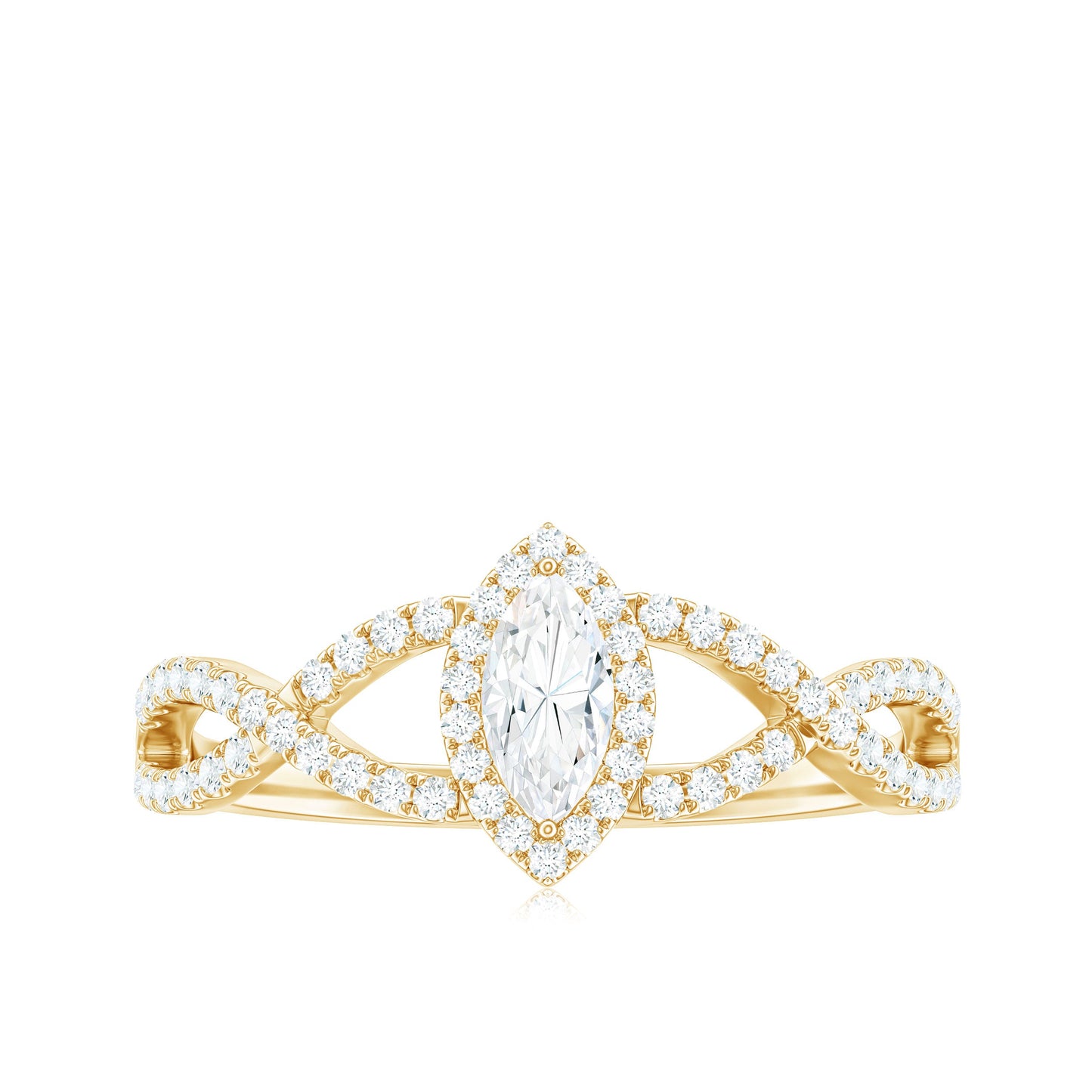 Womens Moissanite Marquise Cut Engagement Ring with Crossover Shank