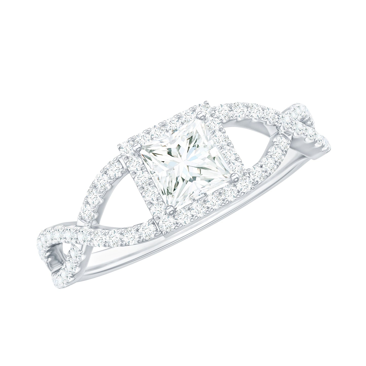 0.3 Carat Moissanite Square Cut Engagement Ring with Crossover Shank
